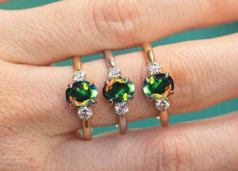 Fire Black Opal Gemstone Ring