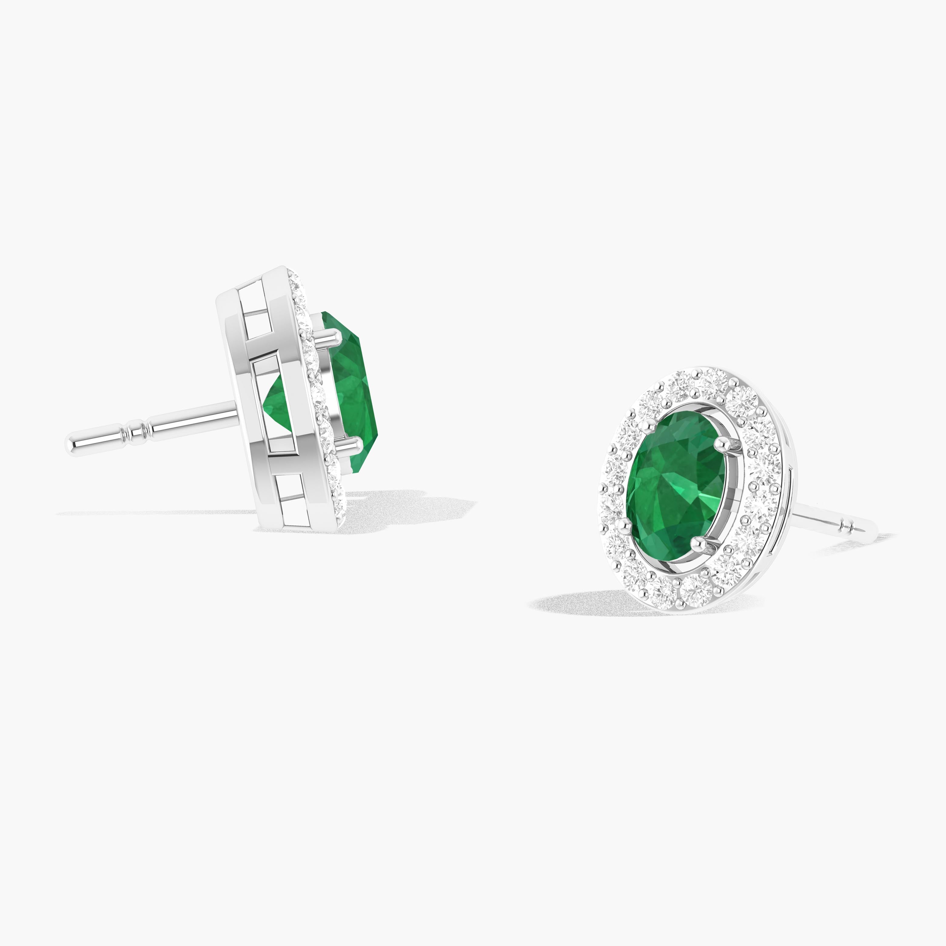Green Emerald Gemstone Oval Style Stud Earring