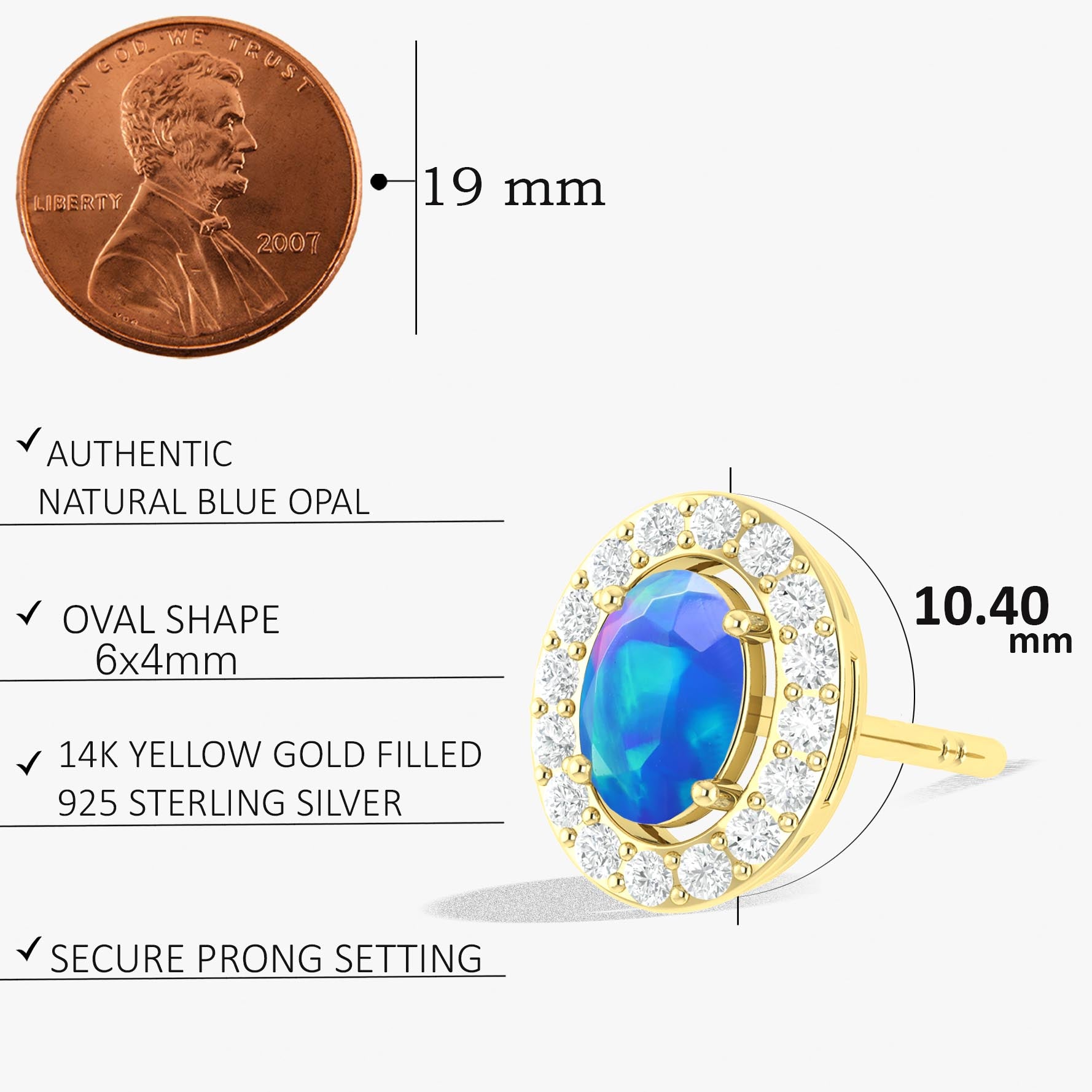 Blue Opal Gemstone Oval Style Stud Earring