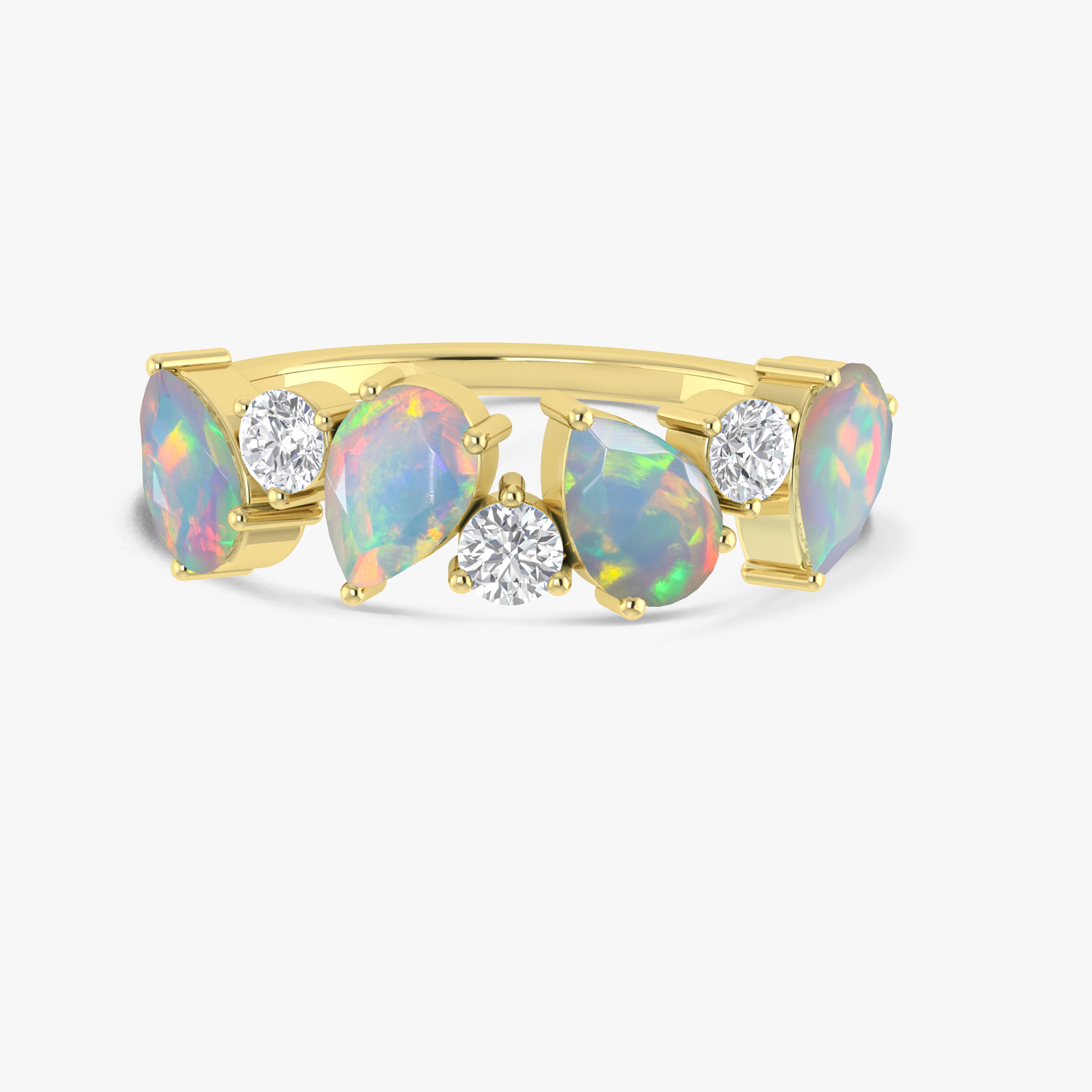 White Fire Opal Four Stone Design Ring