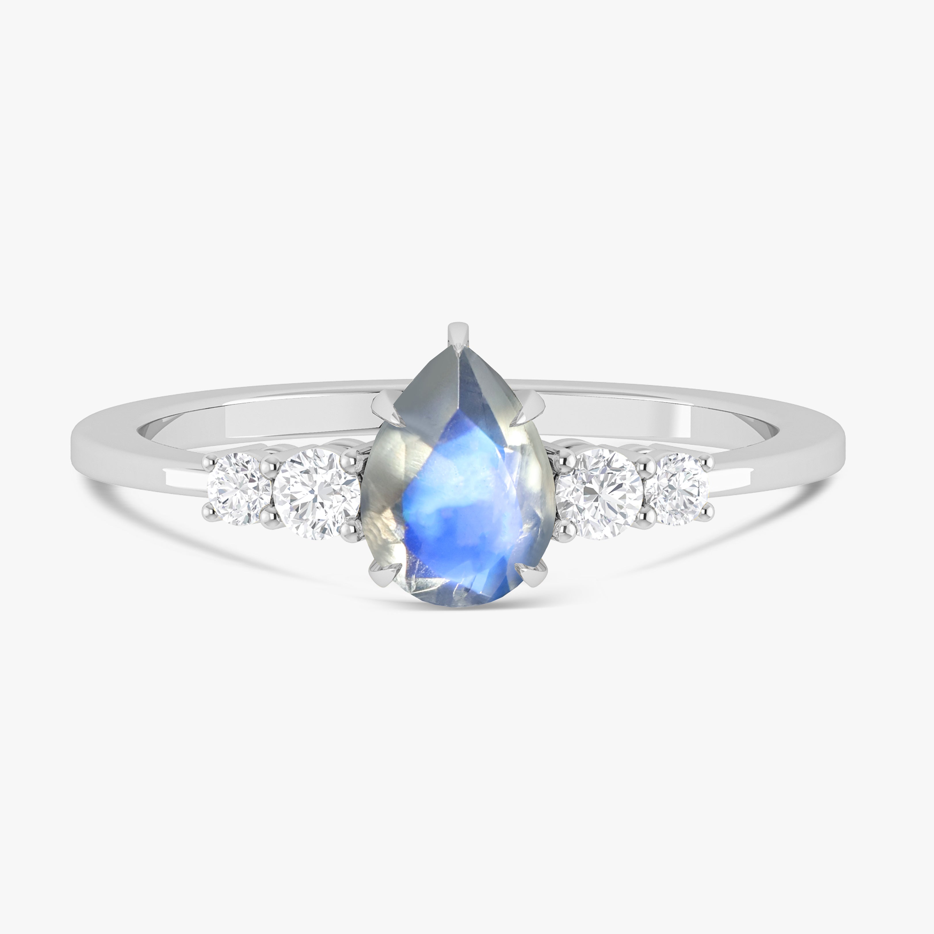 Natural Rainbow Moonstone Faceted Pear Ring