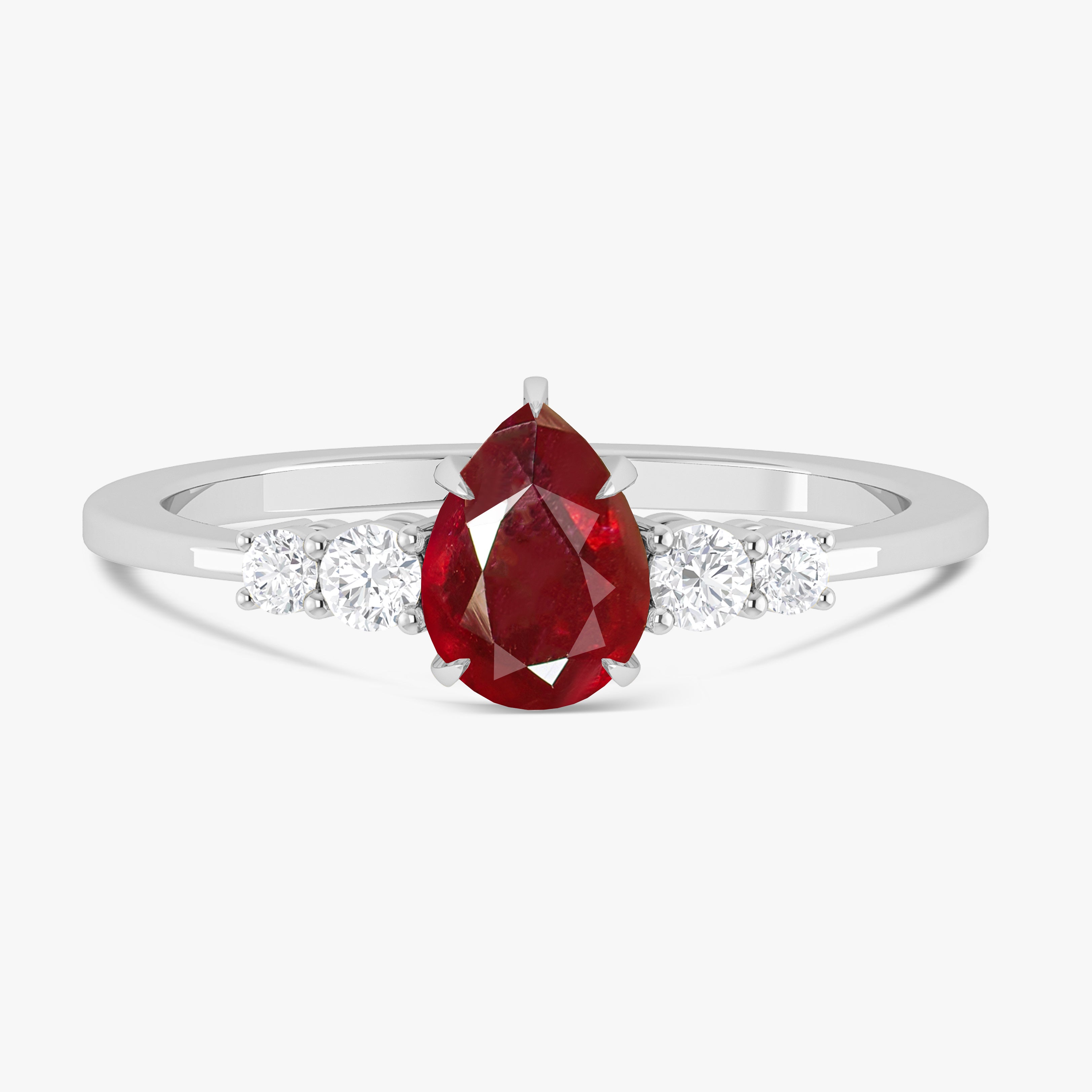 Natural Red Ruby Faceted Pear Ring
