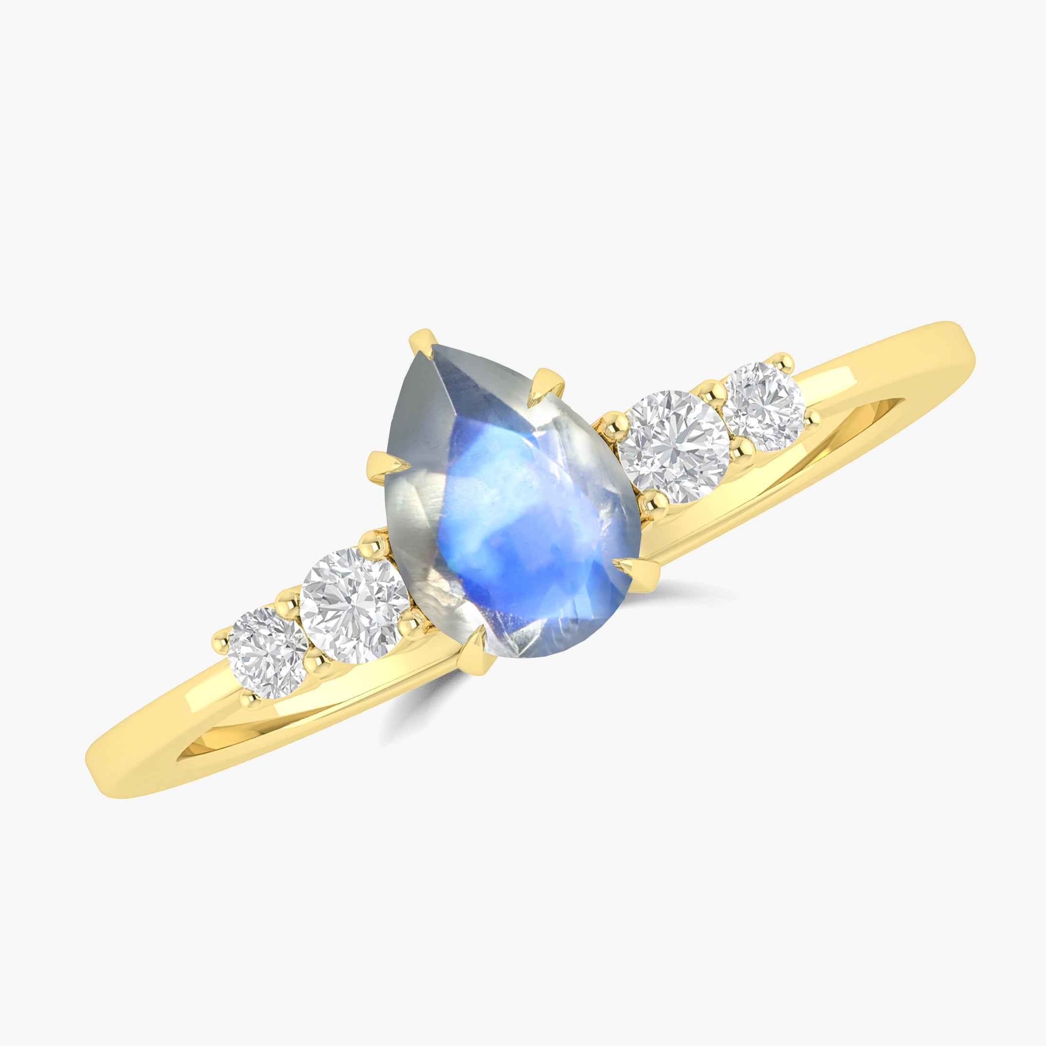 Natural Rainbow Moonstone Faceted Pear Ring