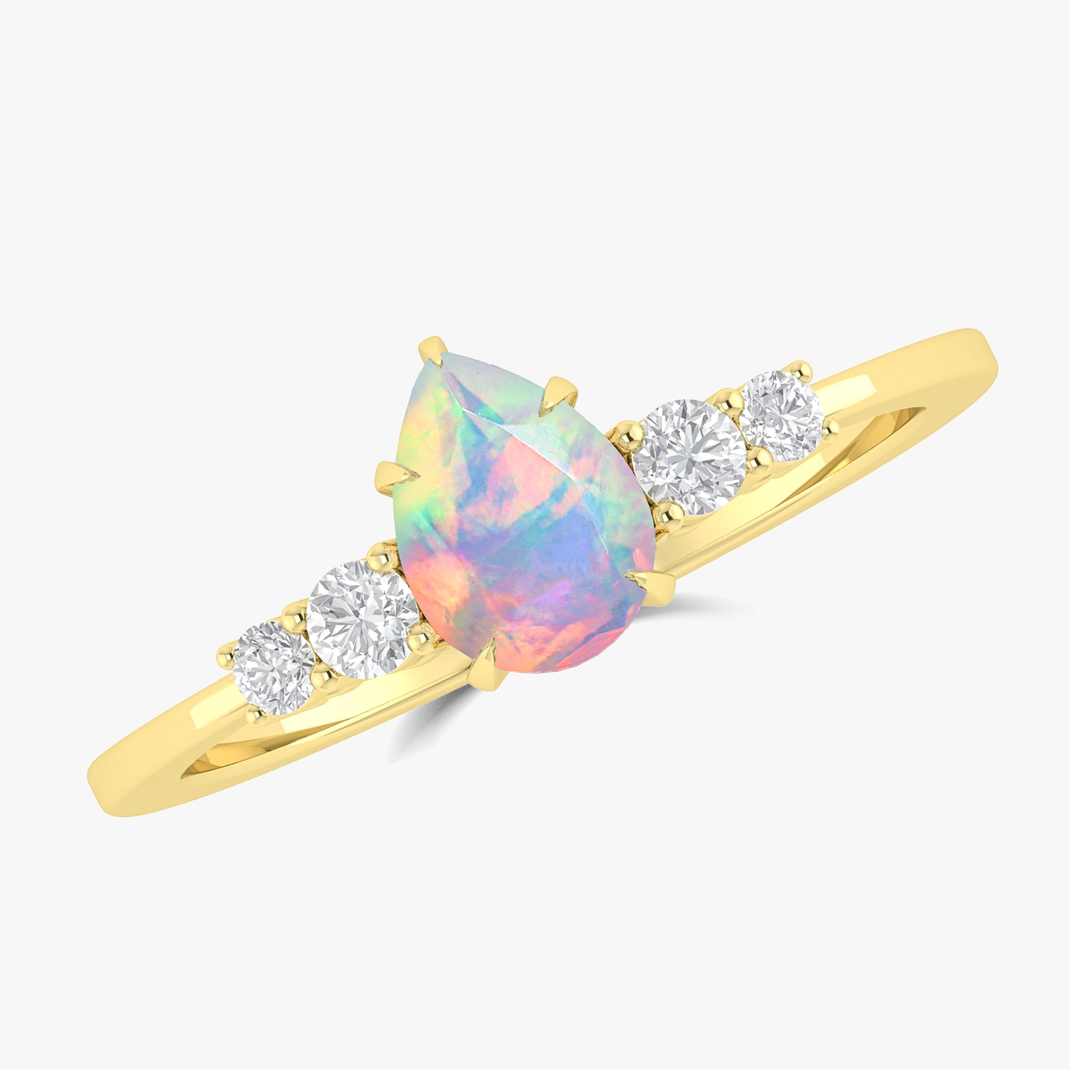 White Natural Ethiopian Opal Faceted Pear Ring