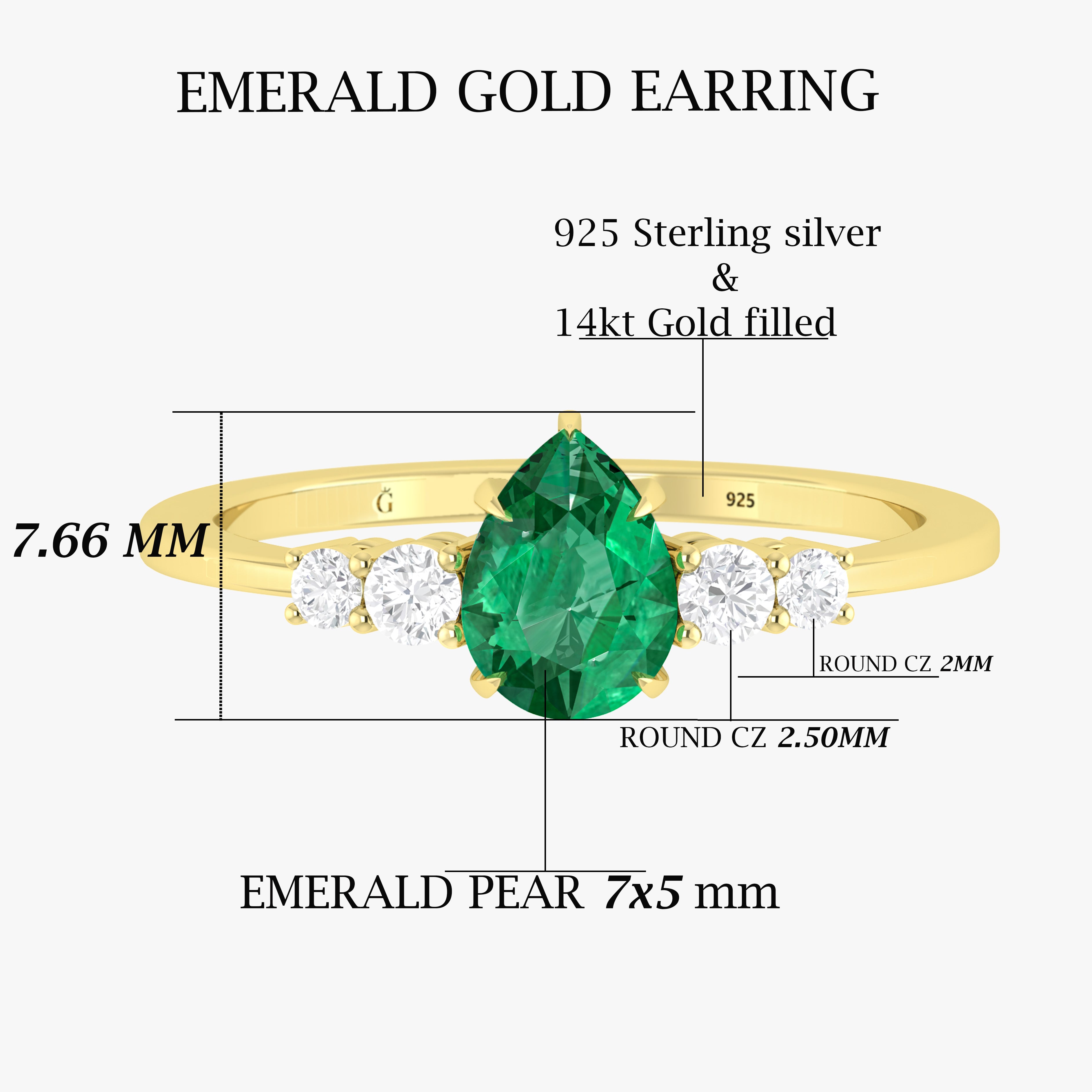 Green Emerald Faceted Pear Gemstone Ring