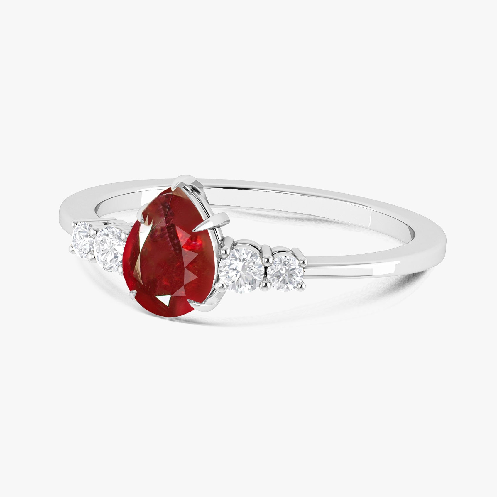 Natural Red Ruby Faceted Pear Ring