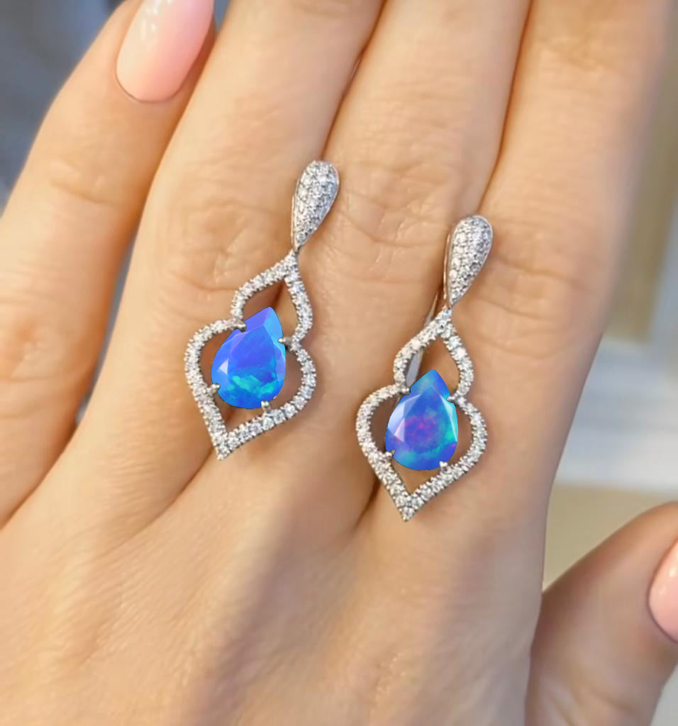Blue Pear Opal Earring