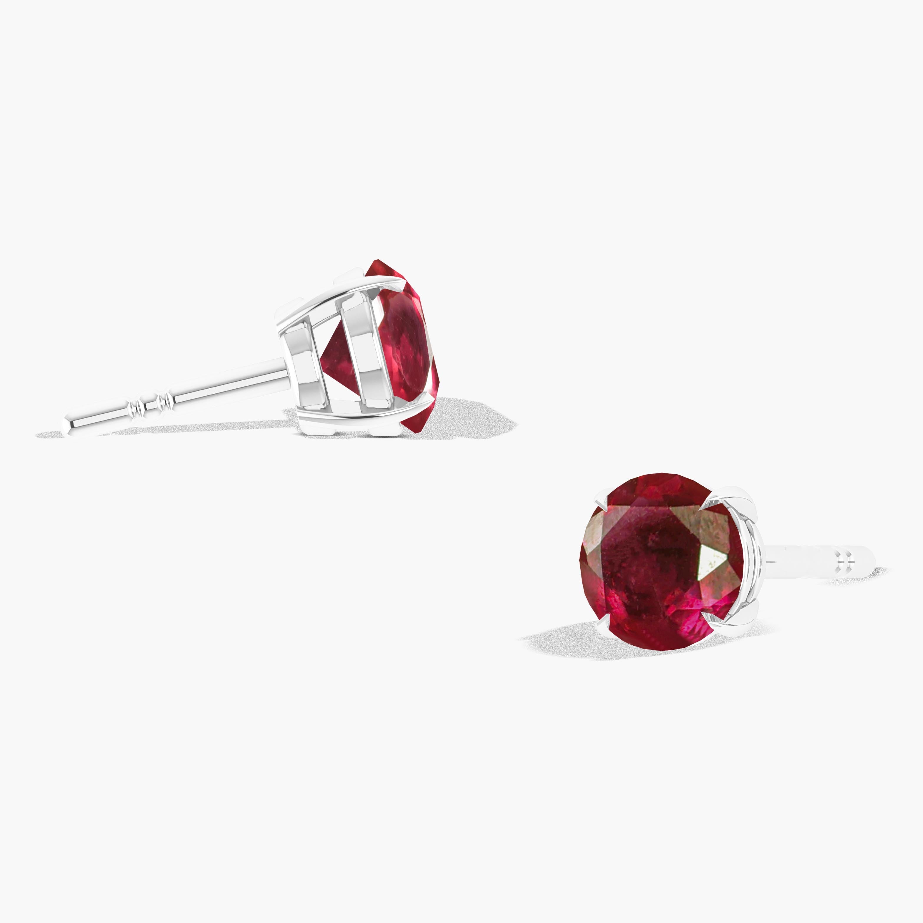 Round Red Ruby Gemstone Simple Stud Earring