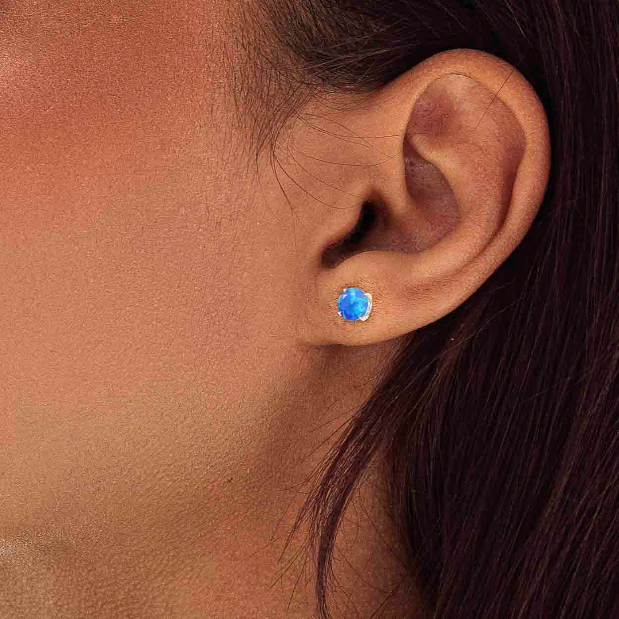 Round Blue Opal Gemstone Simple Stud Earring