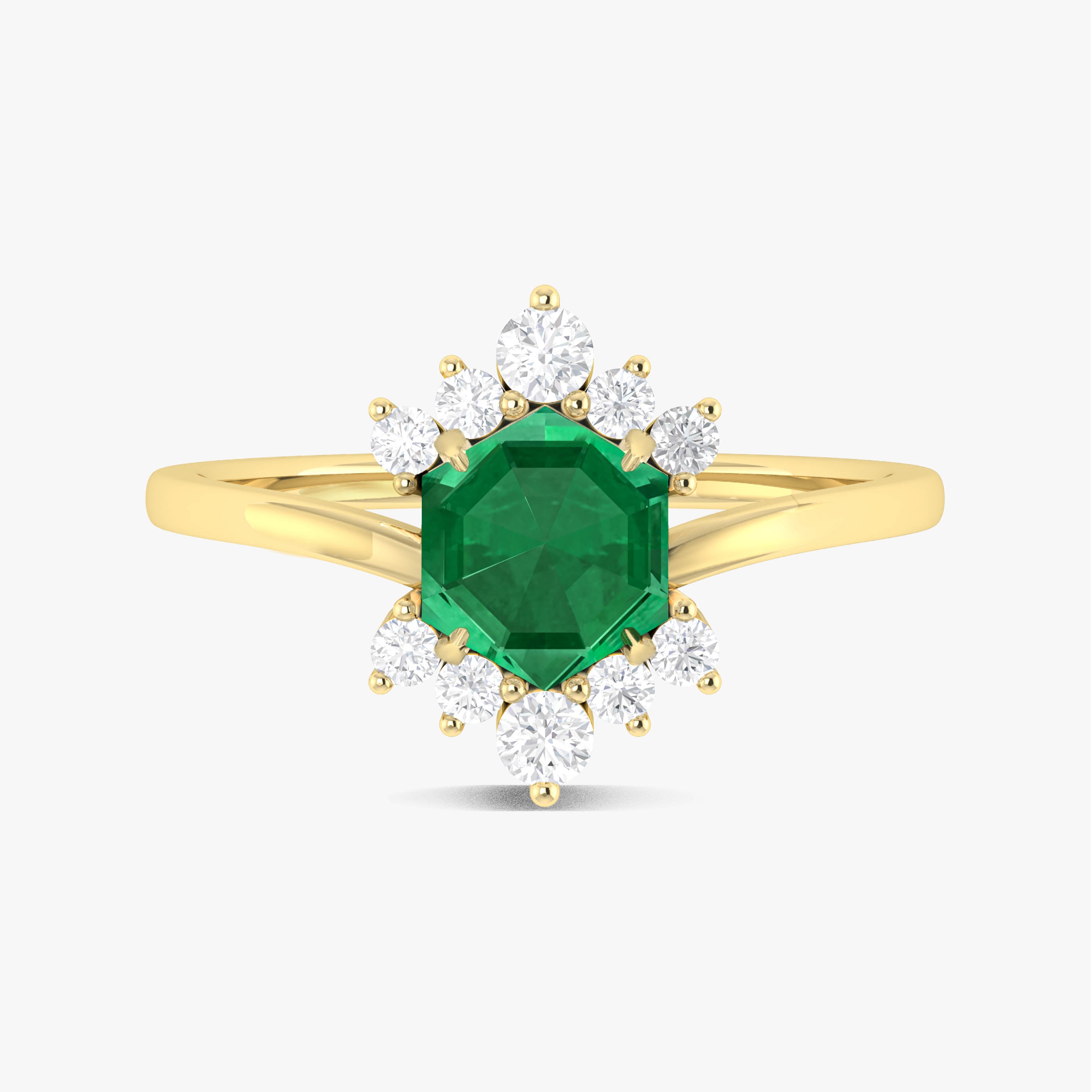 Green Emerald Hexagon Gemstone Ring