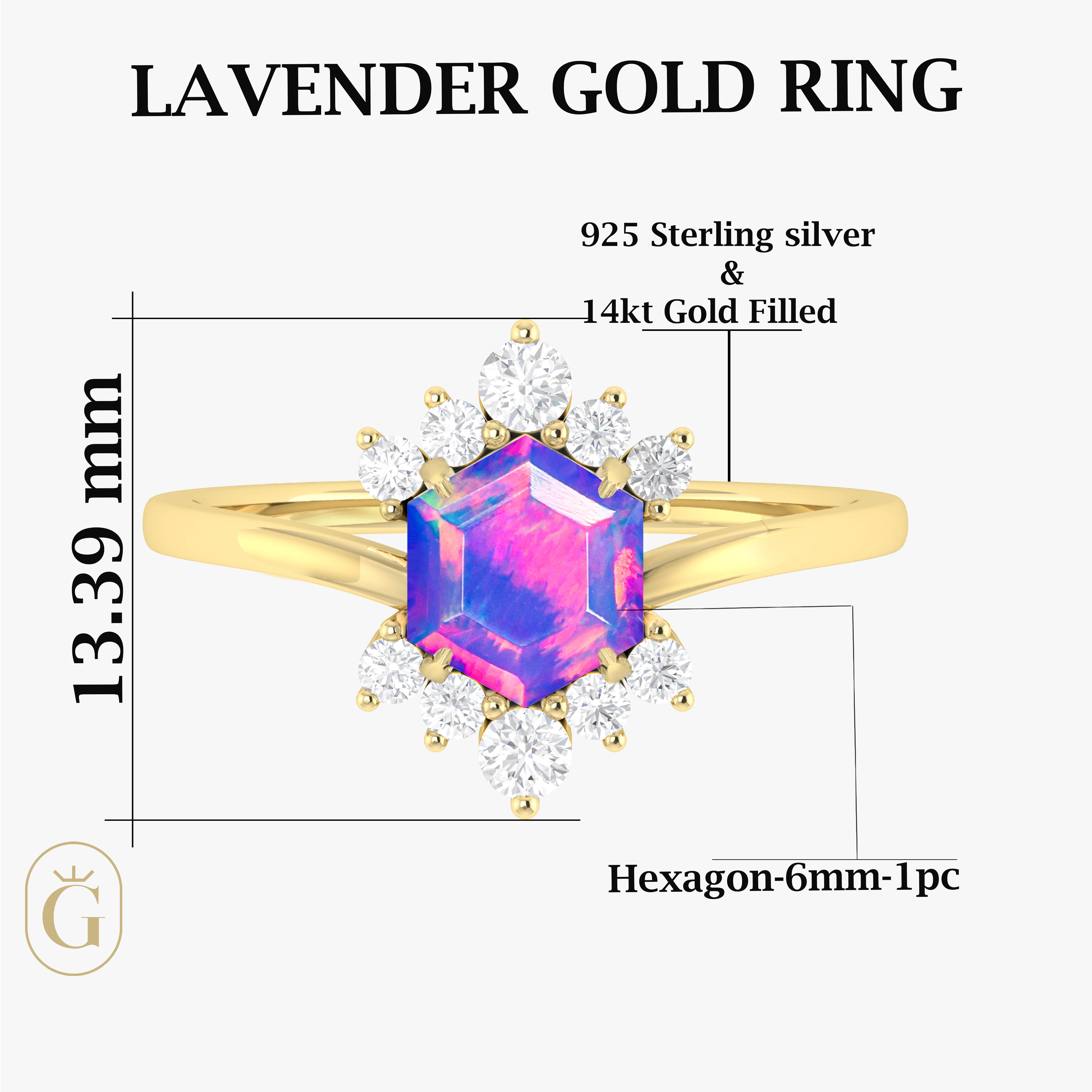 Natural Lavender Opal Hexagon Gemstone Ring