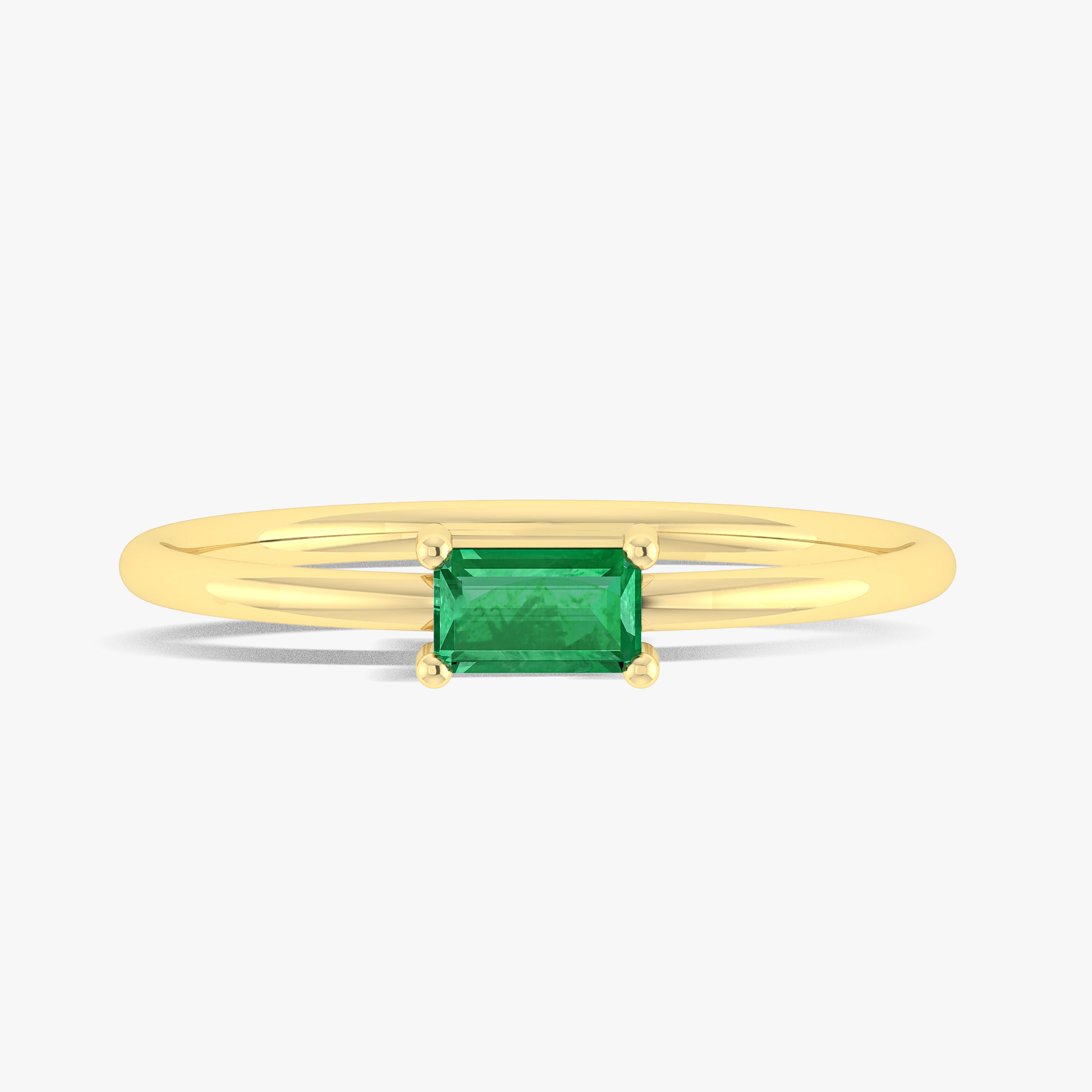 Green Emerald Baguette Gemstone Minimalist Ring