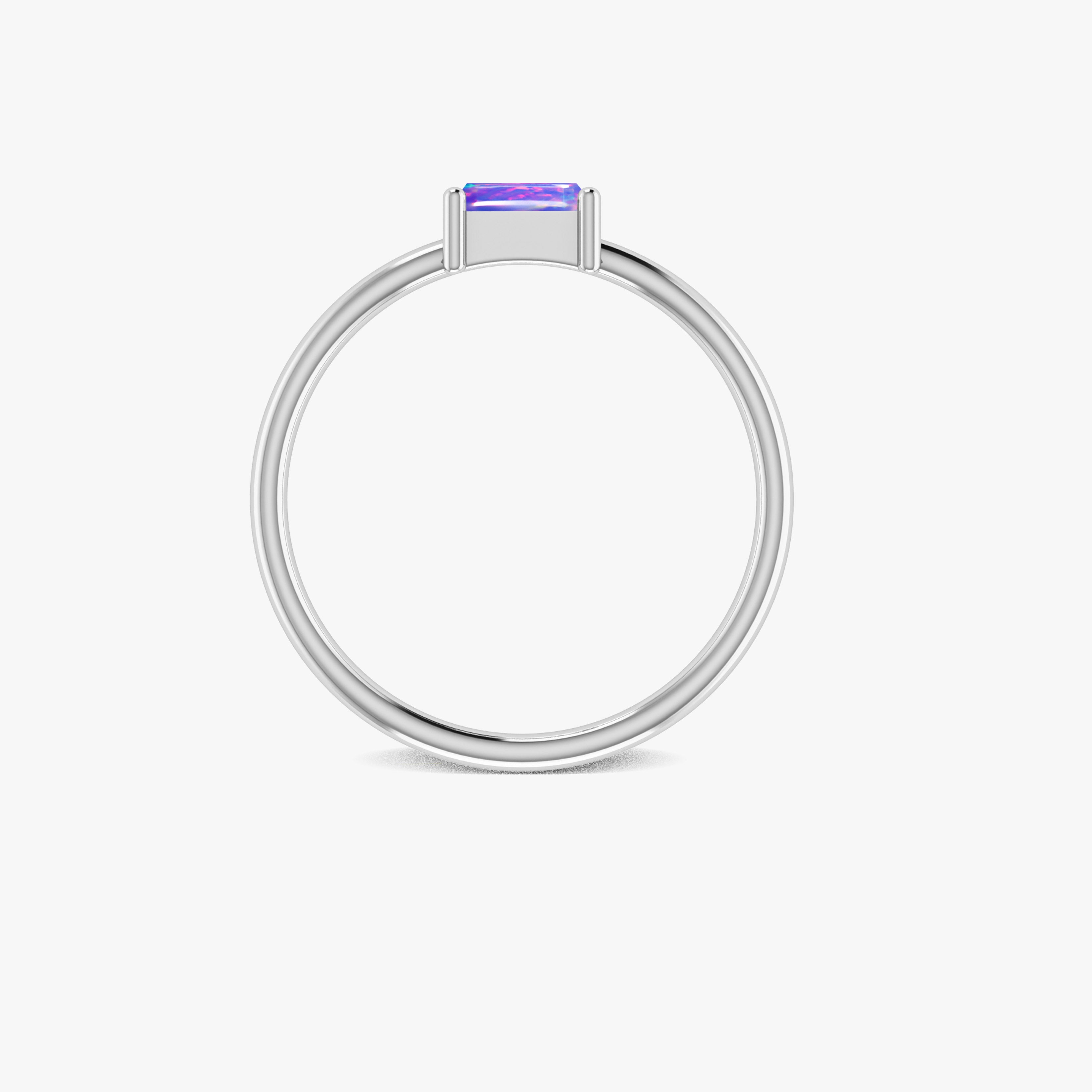 Lavender Fire Opal Baguette Gemstone Minimalist Ring