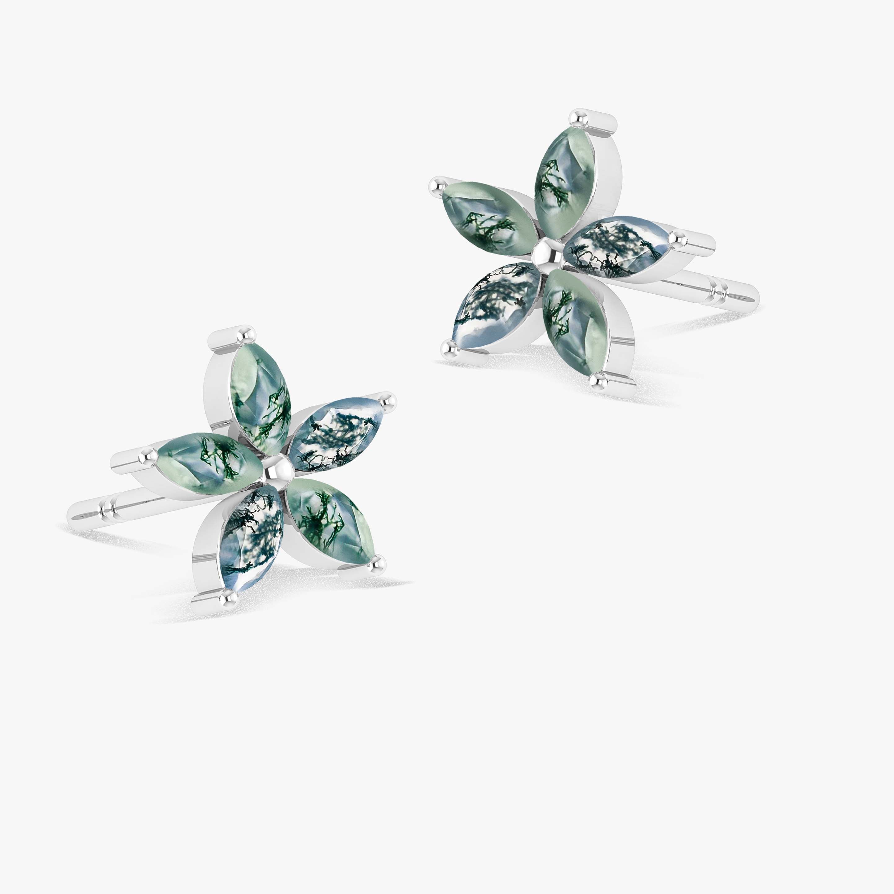 Moss Agate Flower Style Stud Earring