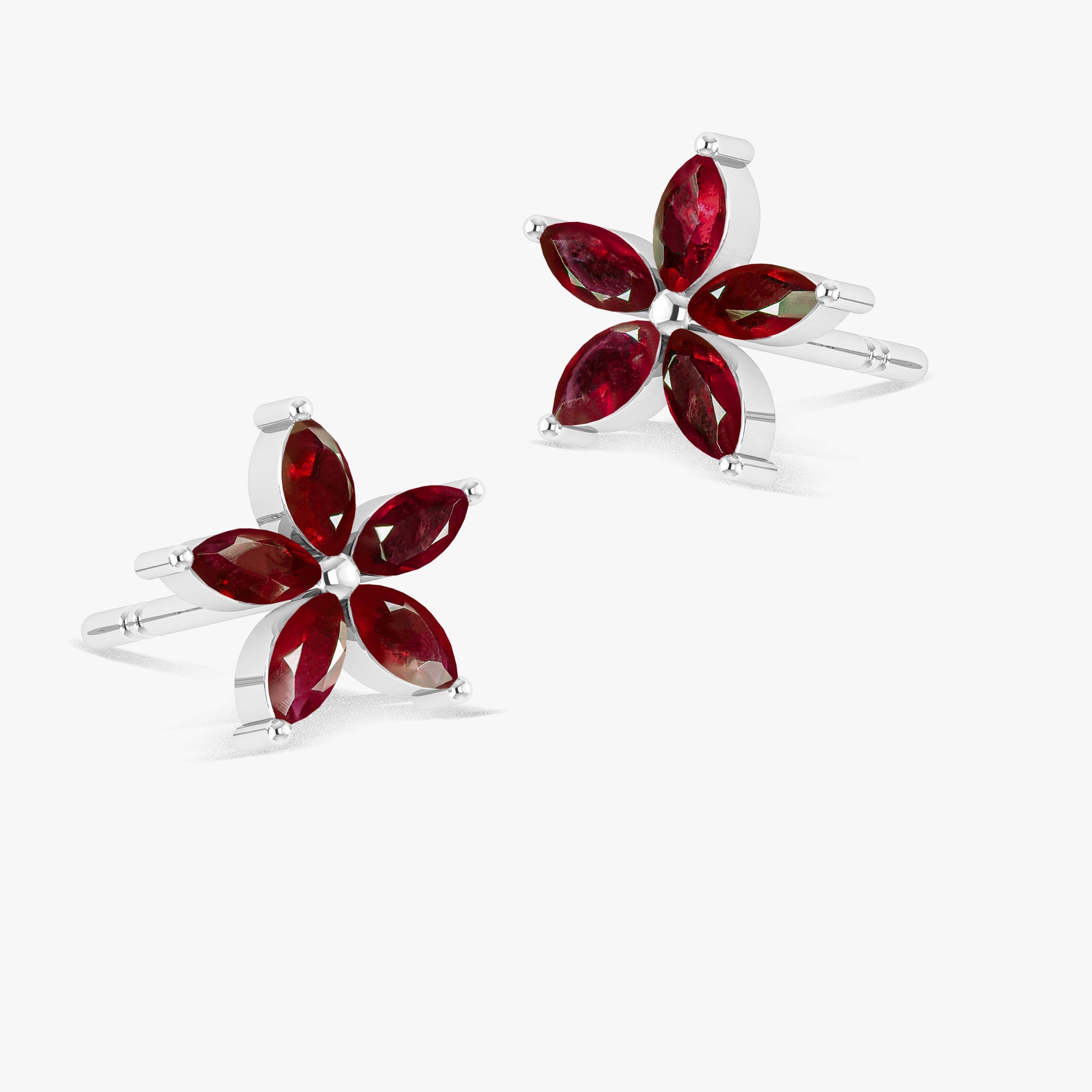 Red Ruby Flower Style Stud Earring