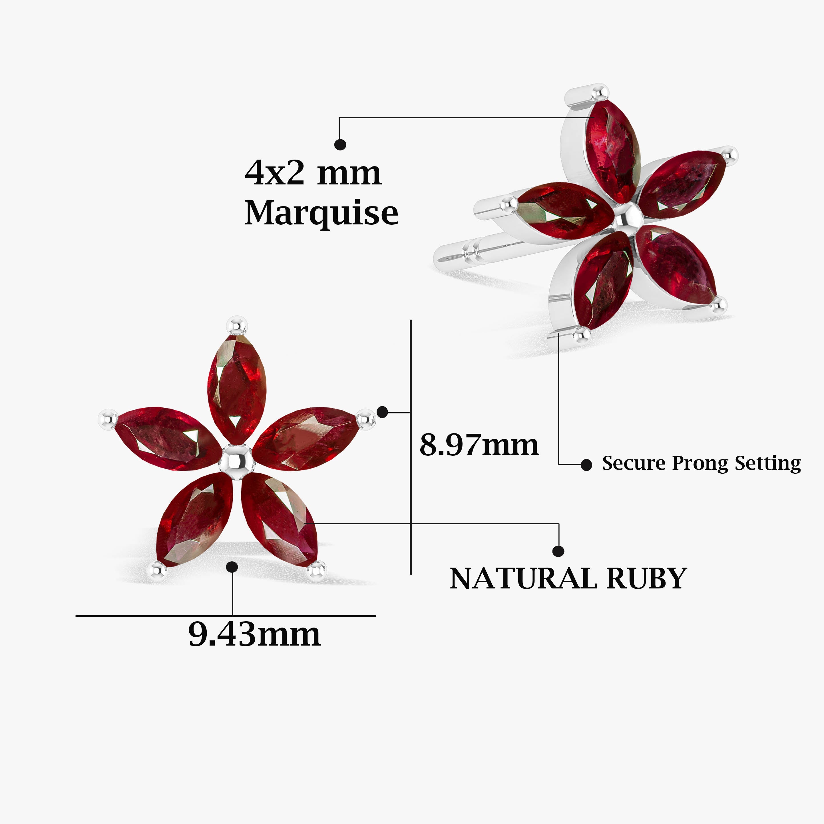 Red Ruby Flower Style Stud Earring