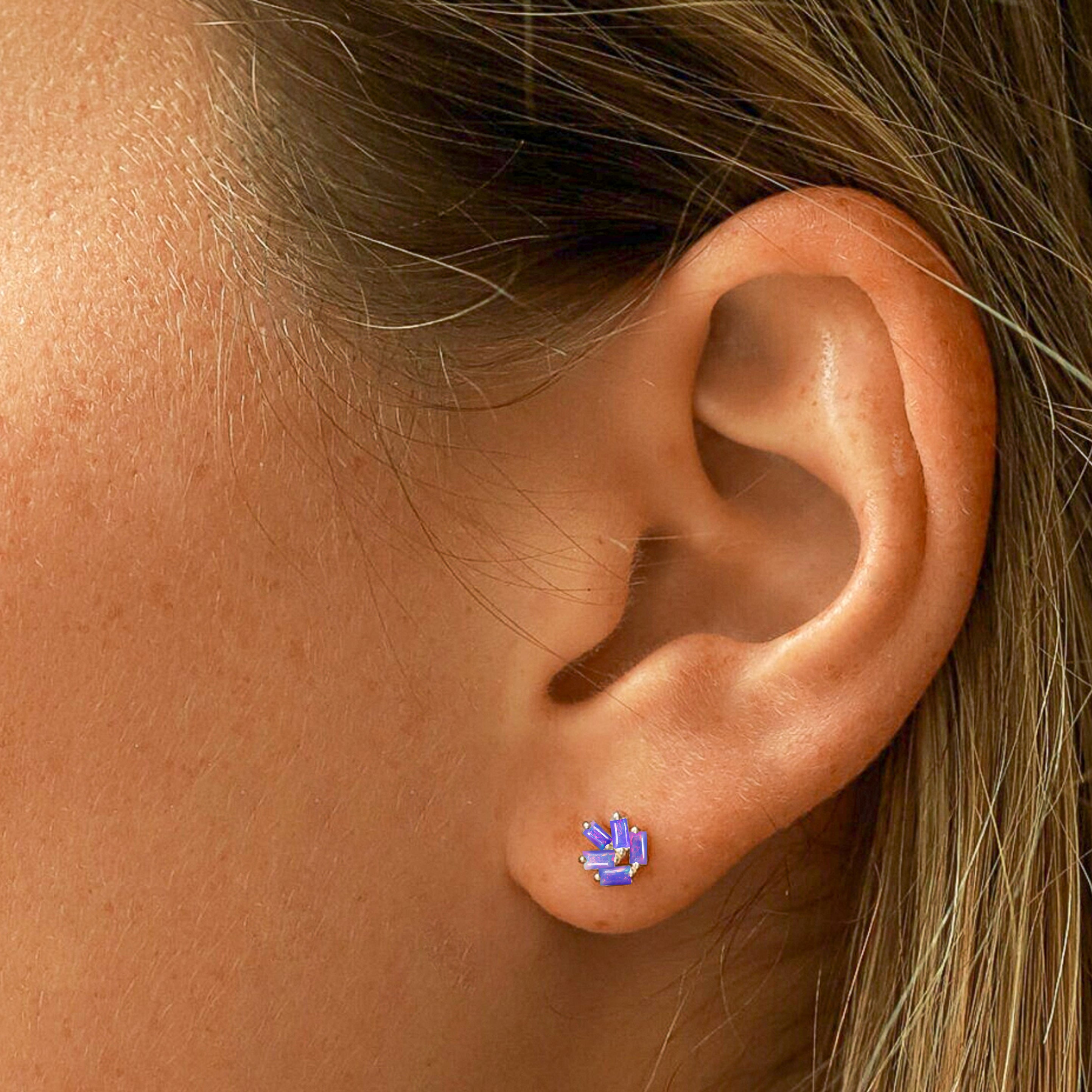 Lavender Opal Baguette Stone Stud Earring
