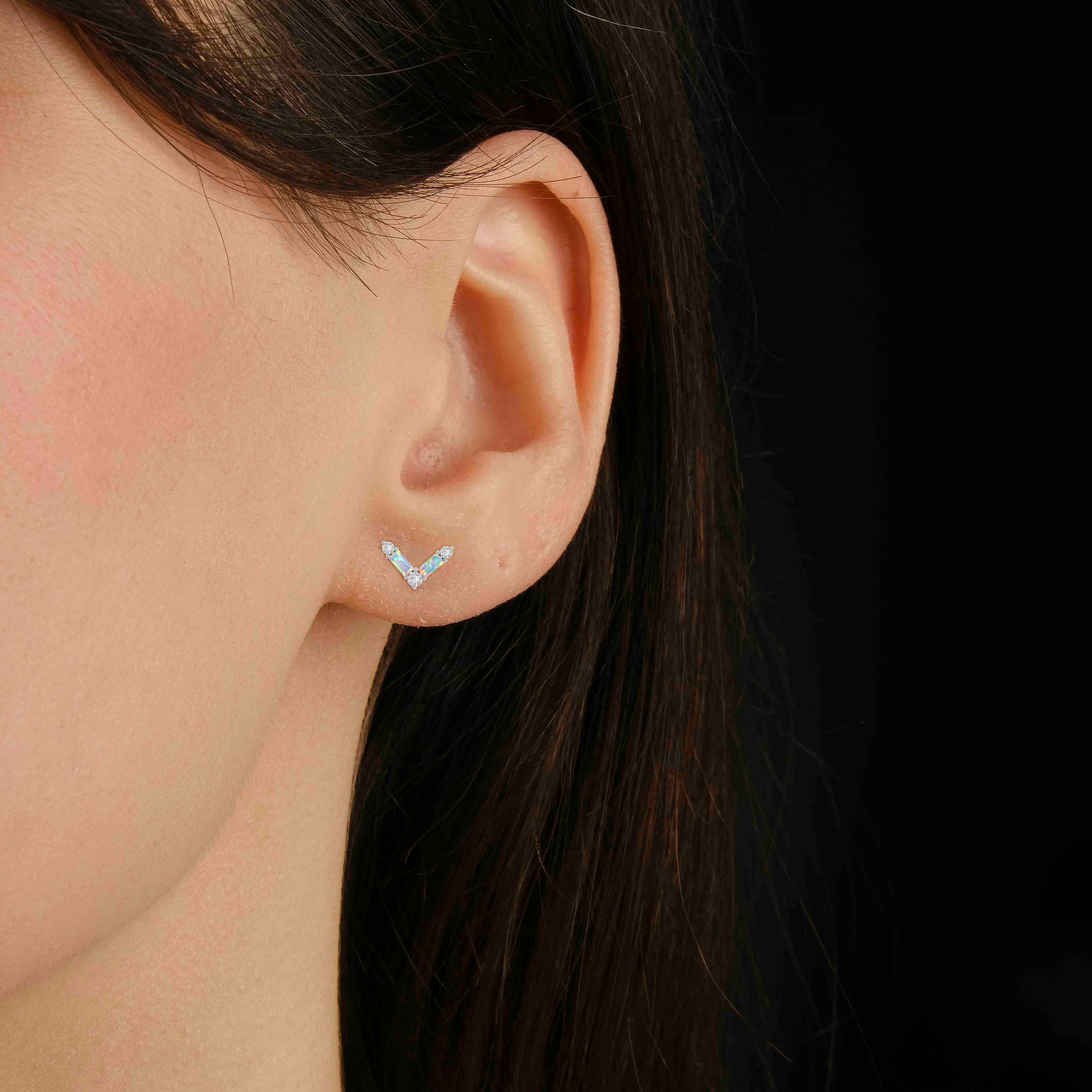 White Opal AV Style Stud Earring