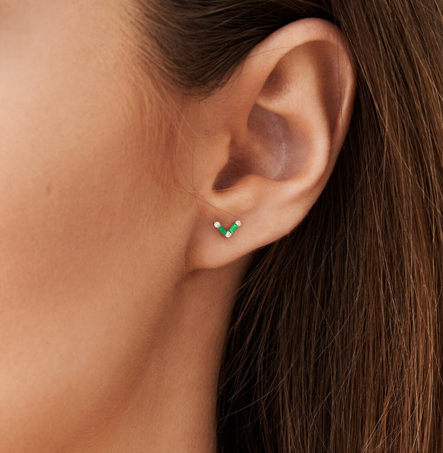 Green Emerald AV Style Stud Earring