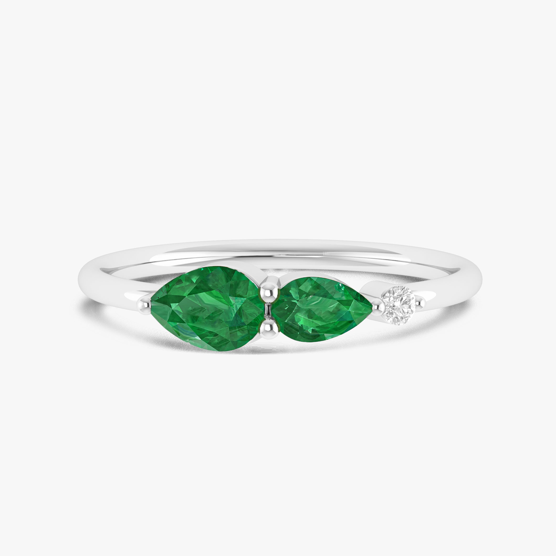 Green Emerald Pear Three Stone Ring