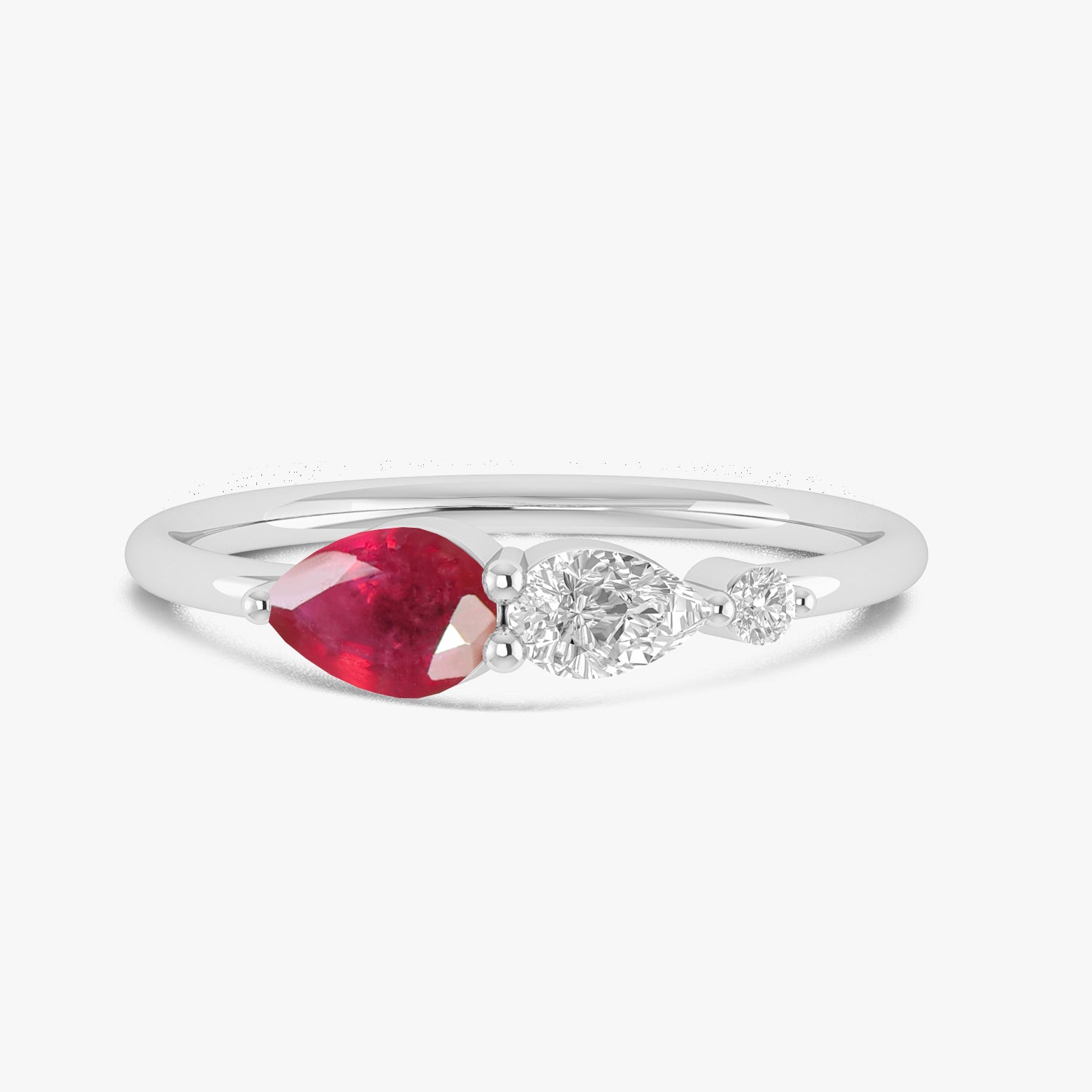 Genuine Ruby Pear Three Stone Ring