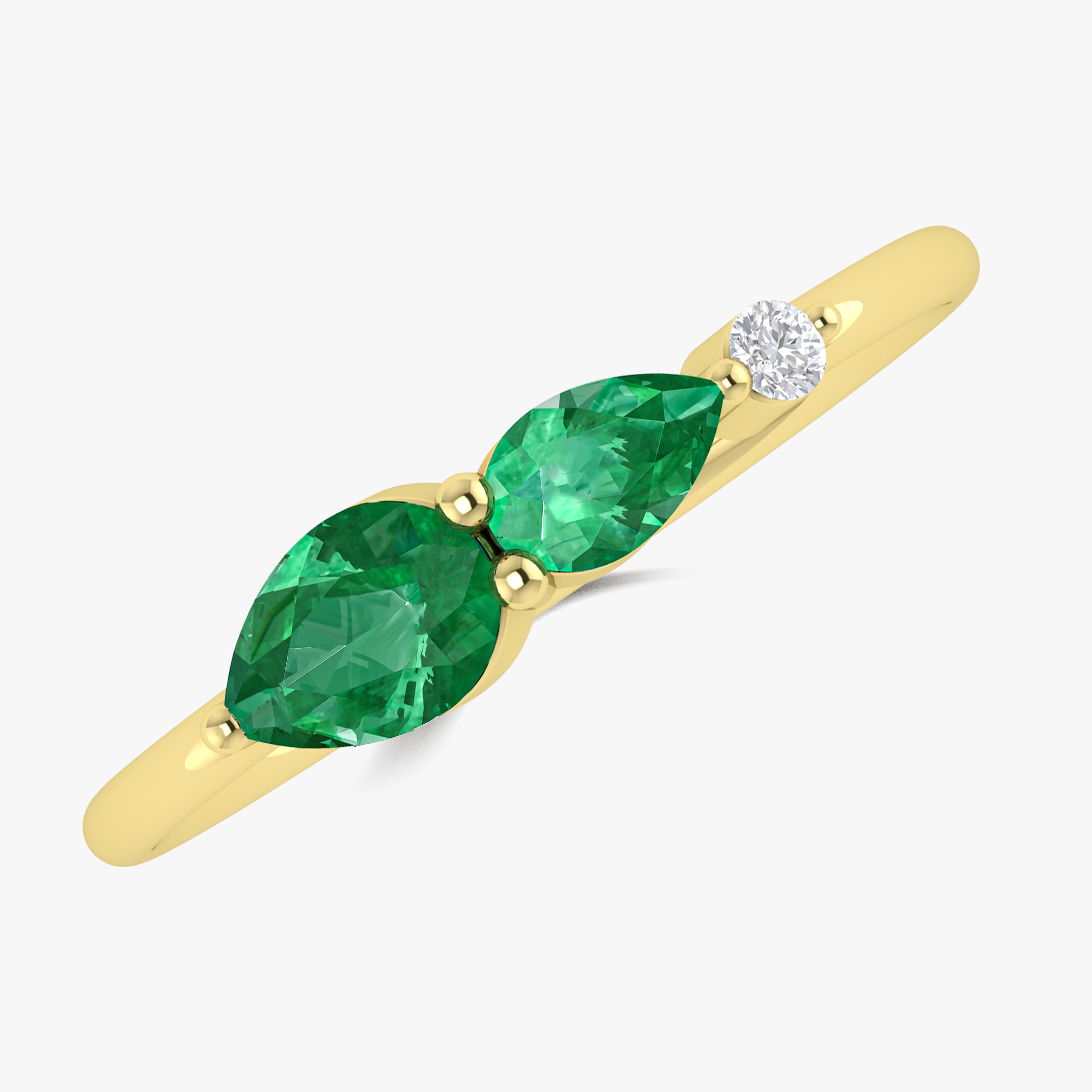 Green Emerald Pear Three Stone Ring