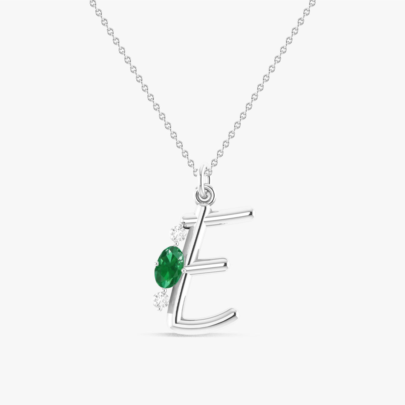 Emerald Gemstone Capital "E" Initial Necklace