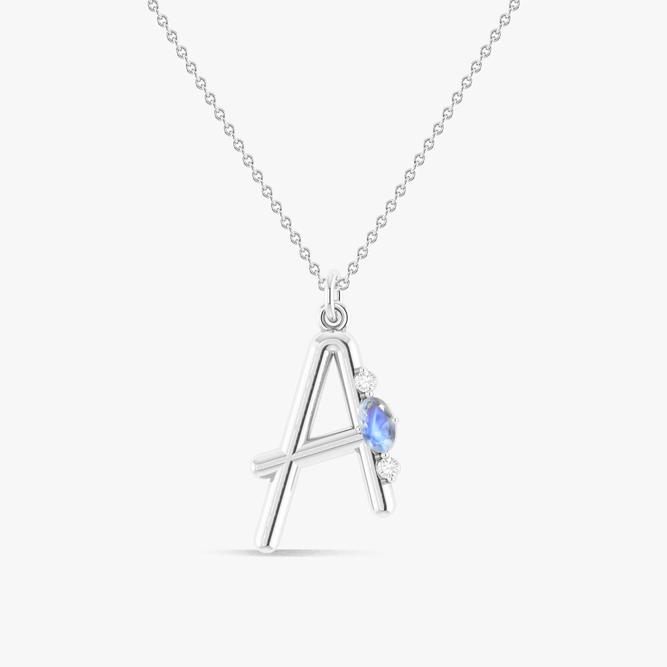 Capital "A" Rainbow Moonstone Initial Necklace