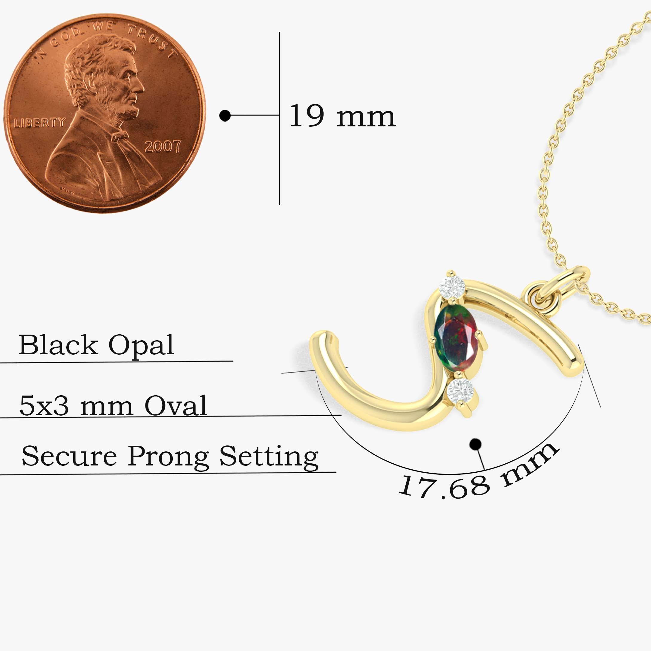 Black Opal Gemstone Capital "S" Initial Necklace