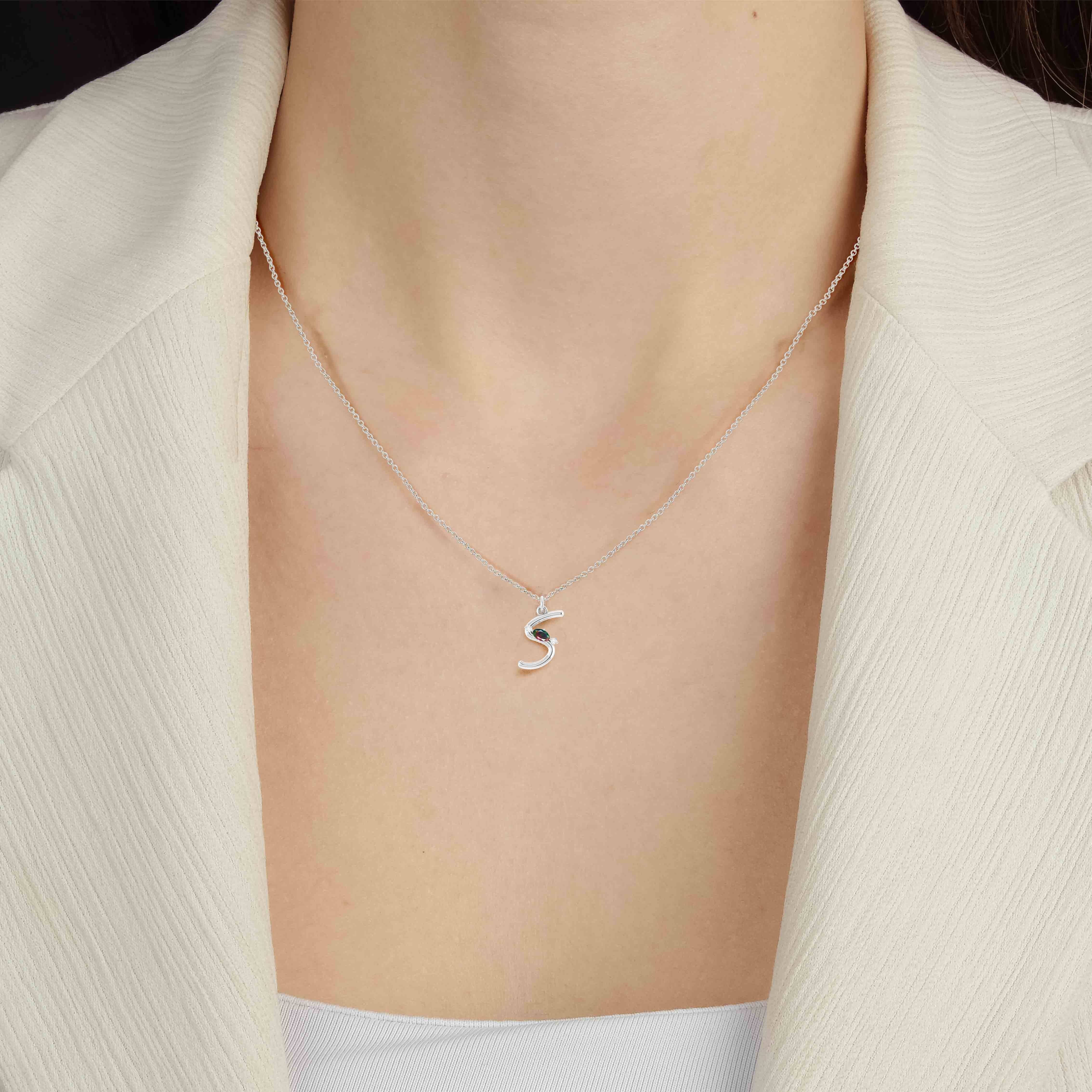 Black Opal Gemstone Capital "S" Initial Necklace