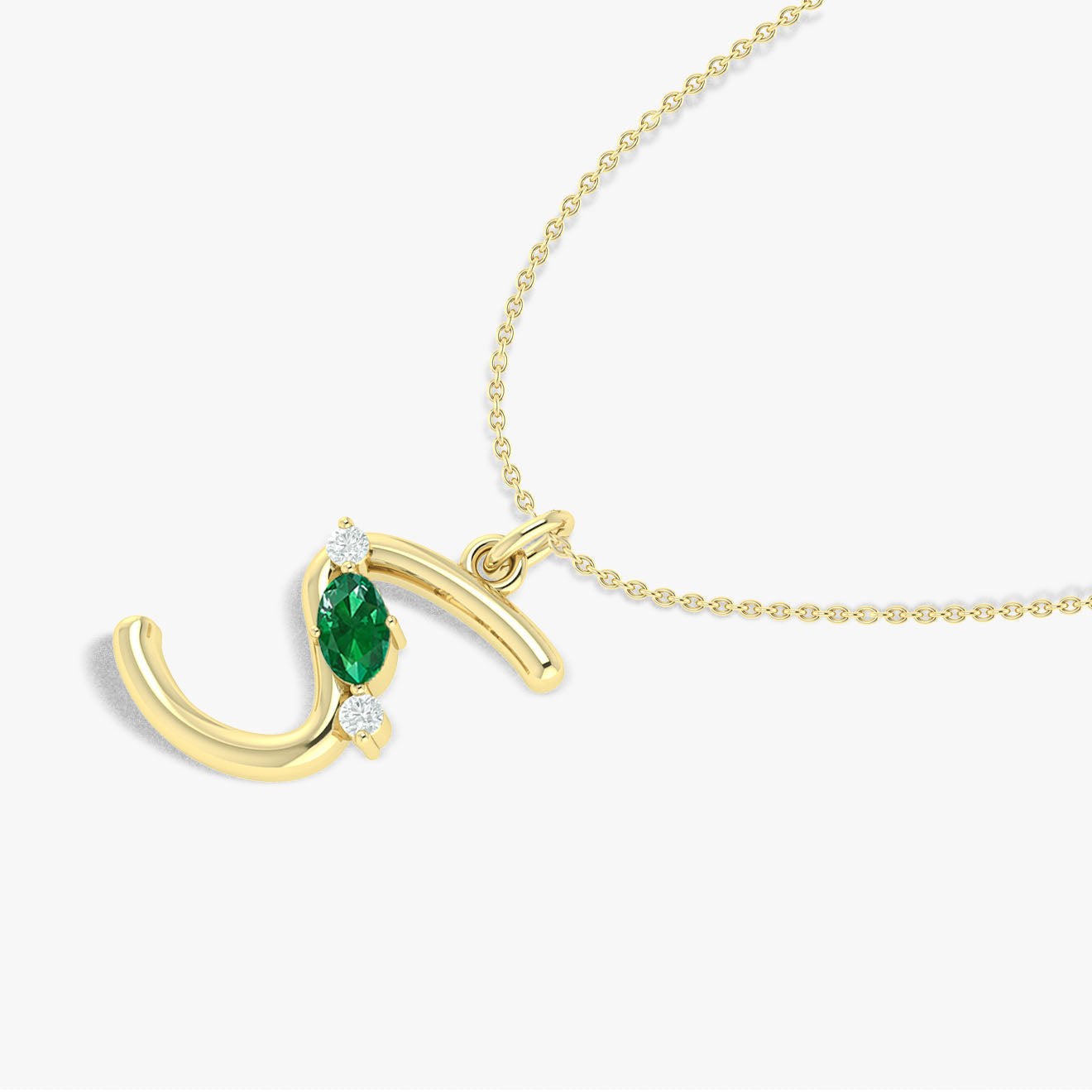 Emerald Gemstone Capital "S" Initial Necklace