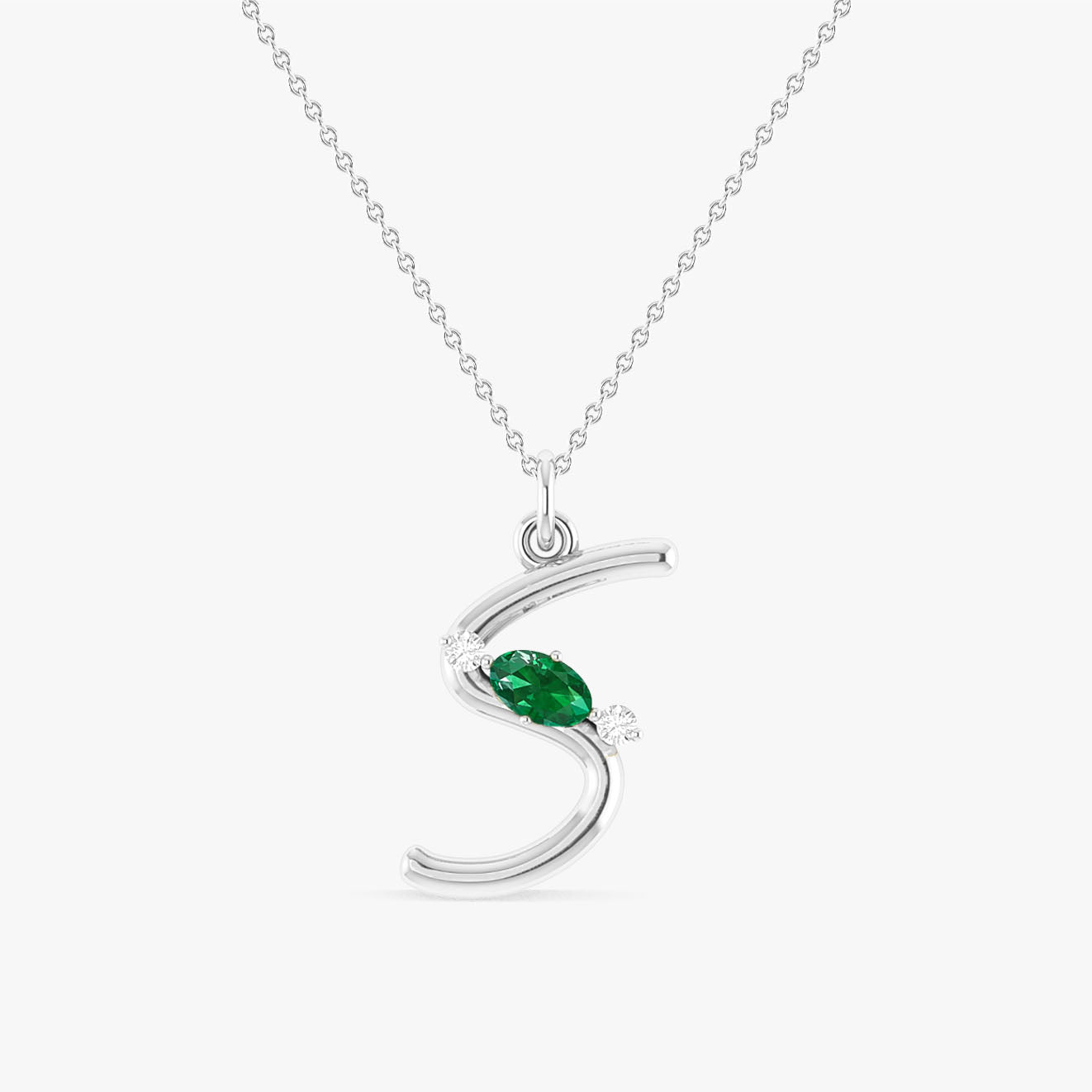 Emerald Gemstone Capital "S" Initial Necklace