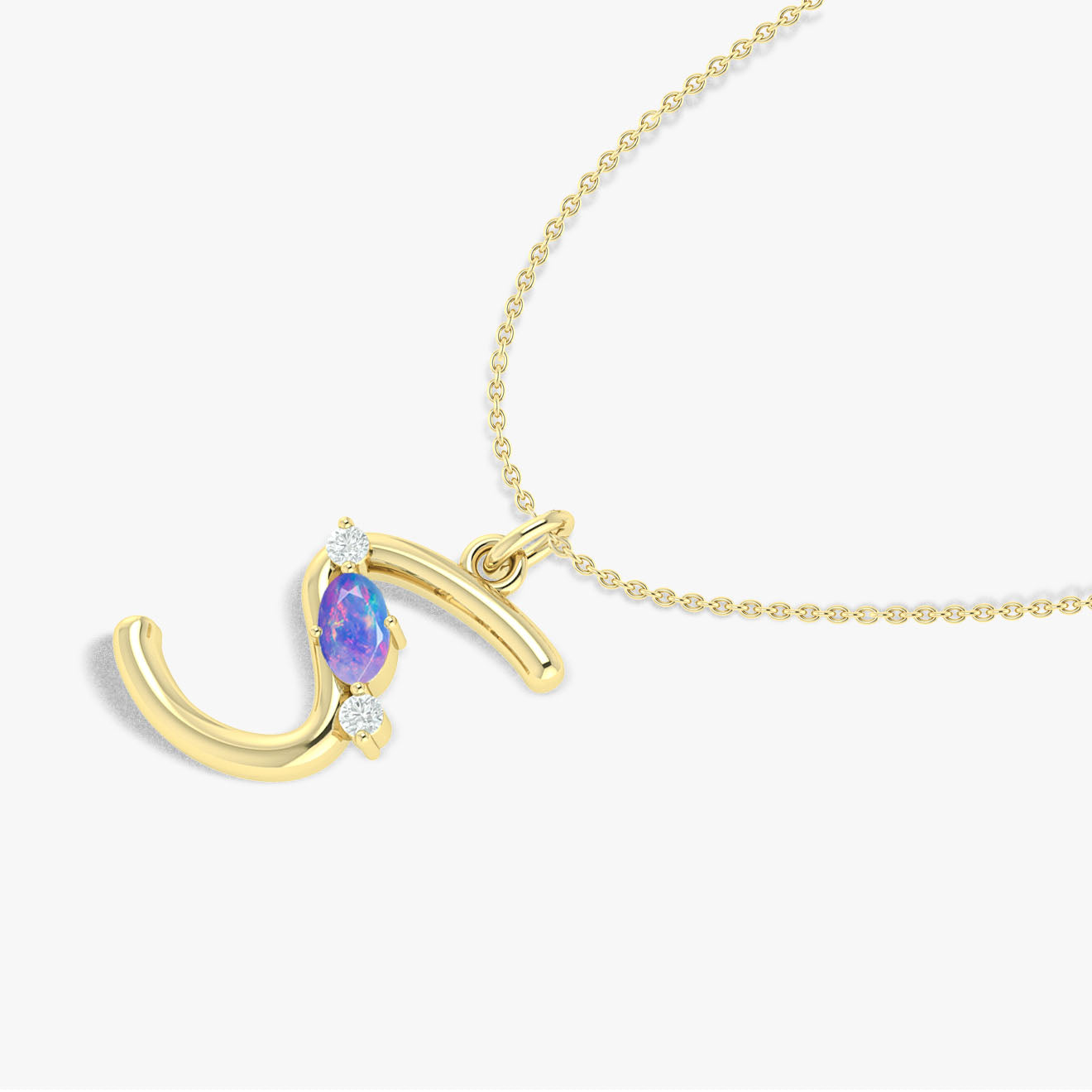 Lavender Opal Gemstone Capital "S" Initial Necklace