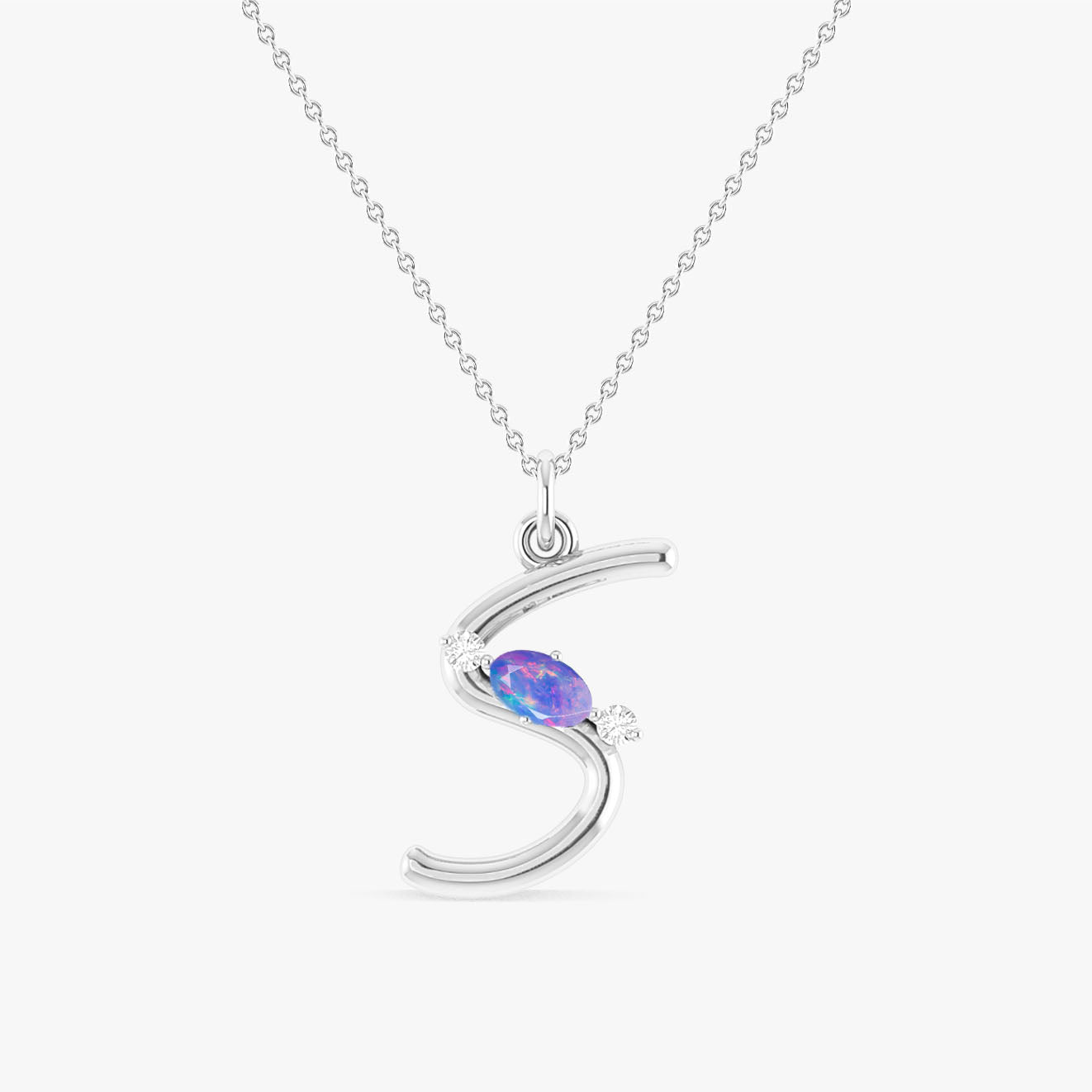 Lavender Opal Gemstone Capital "S" Initial Necklace