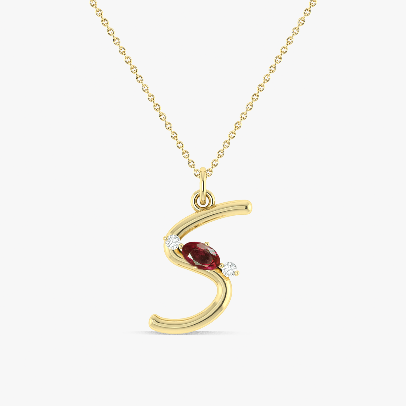 Ruby Gemstone Capital "S" Initial Necklace
