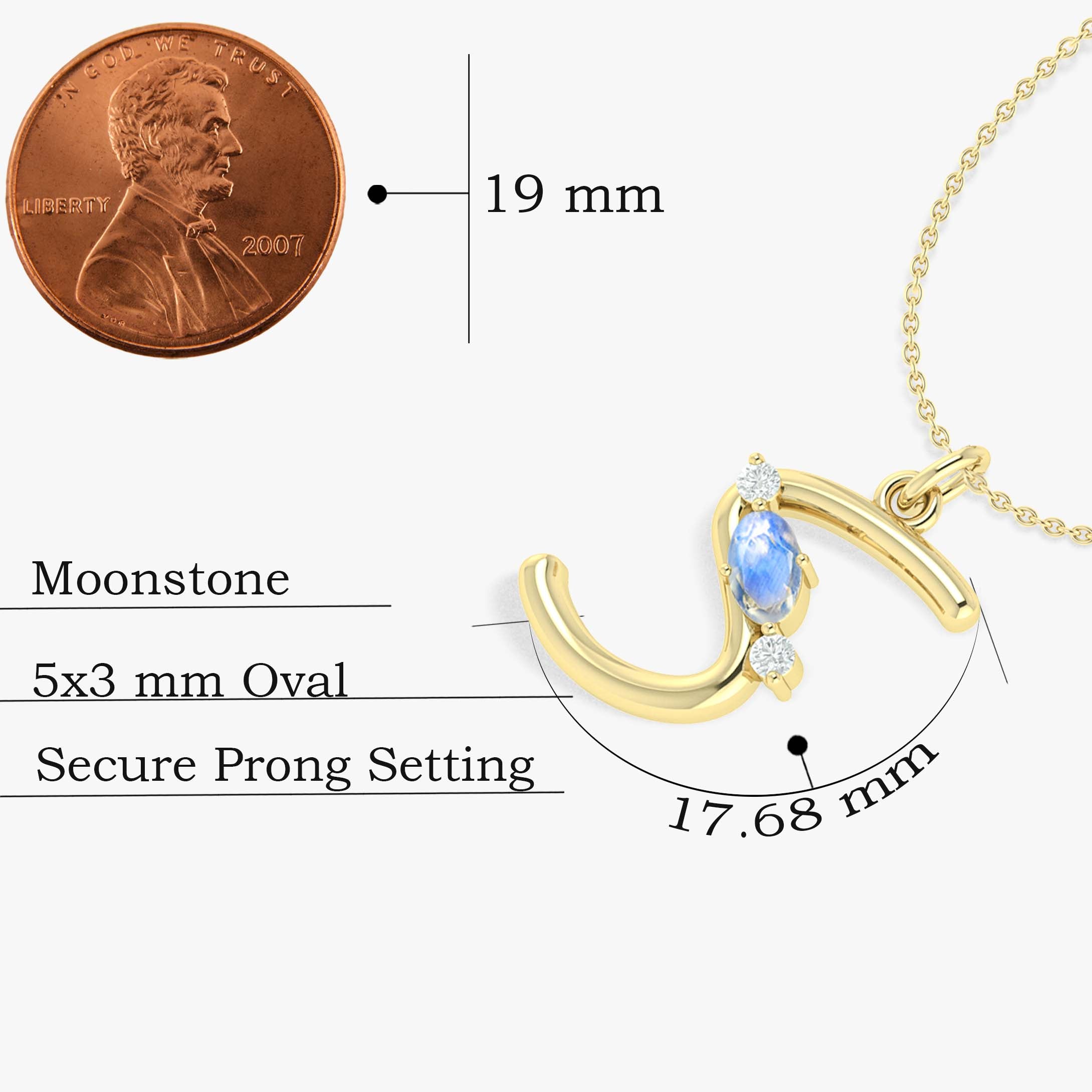 Rainbow Moonstone Capital "S" Initial Necklace