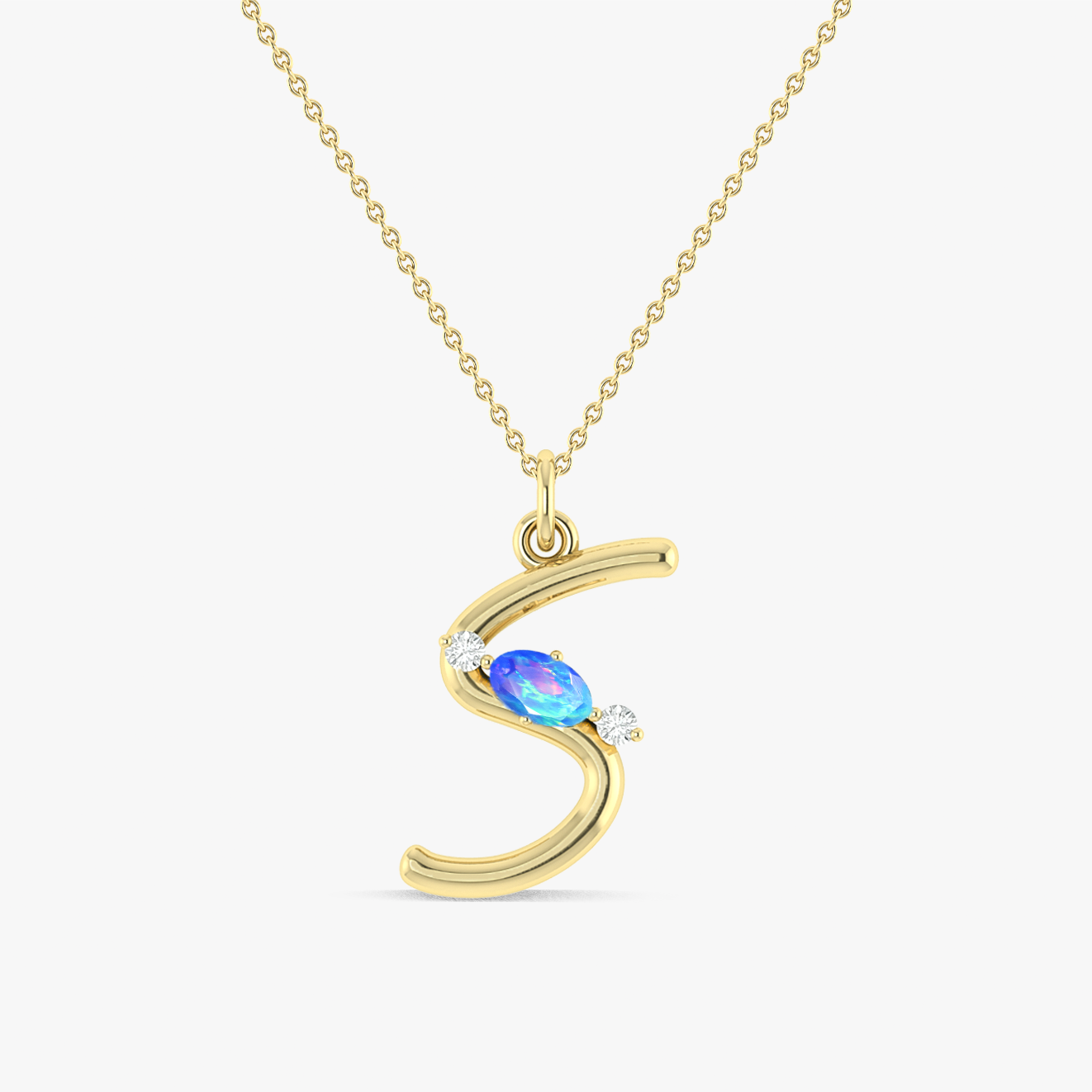Blue Opal Gemstone Capital "S" Initial Necklace