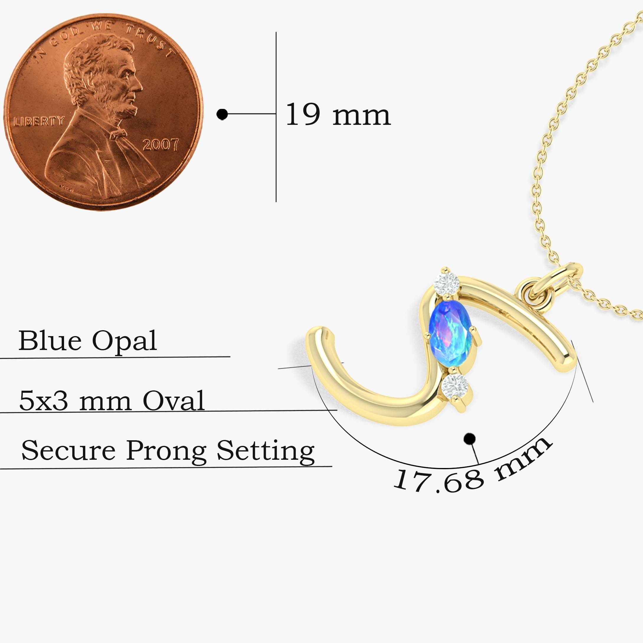Blue Opal Gemstone Capital "S" Initial Necklace