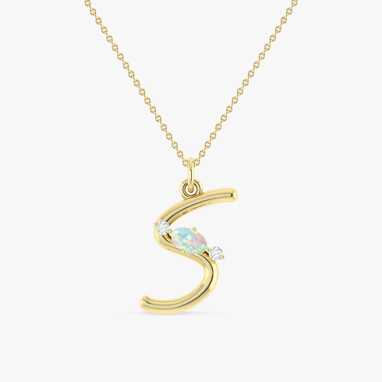 White Opal Gemstone Capital "S" Initial Necklace