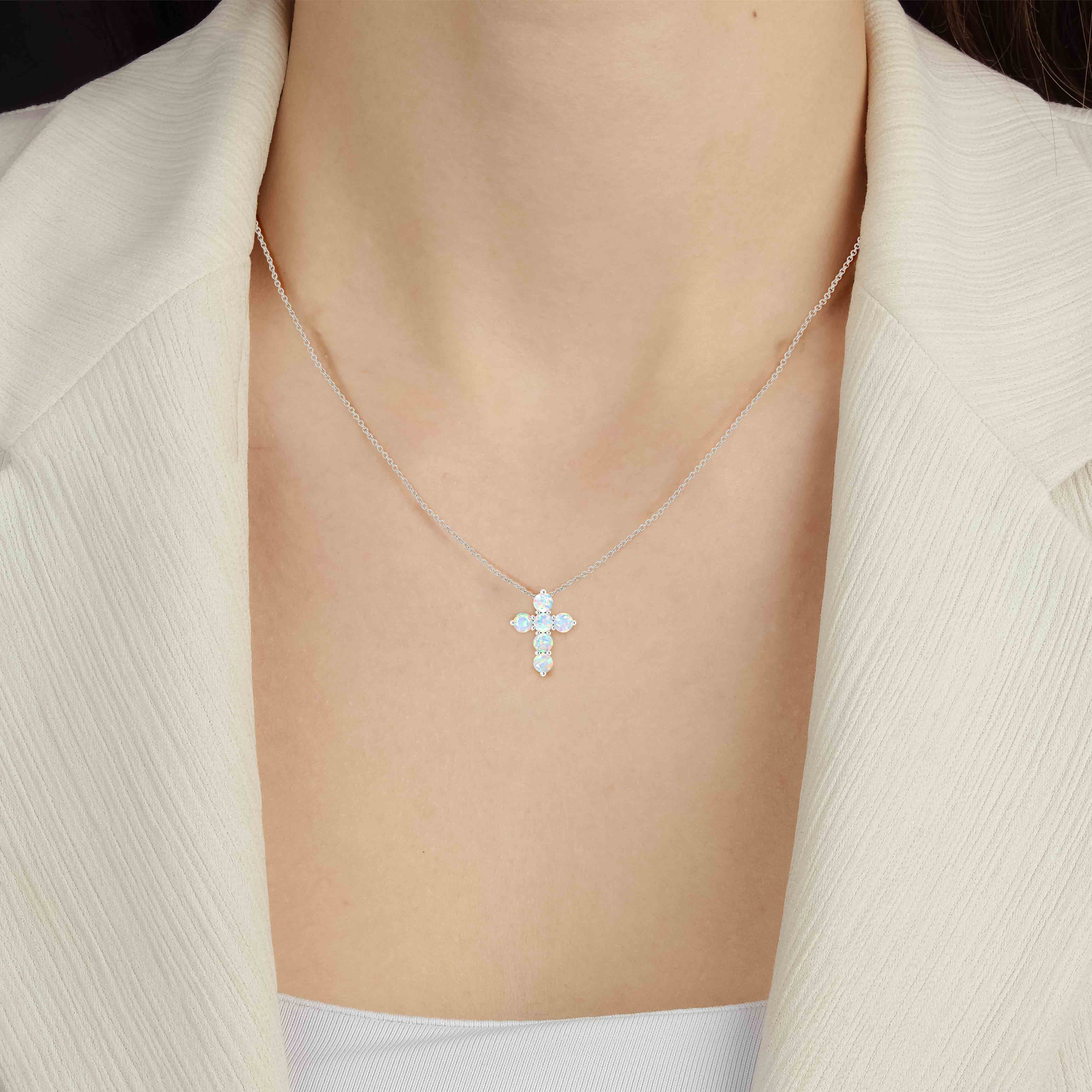 White Opal Gemstone Cross Pendant
