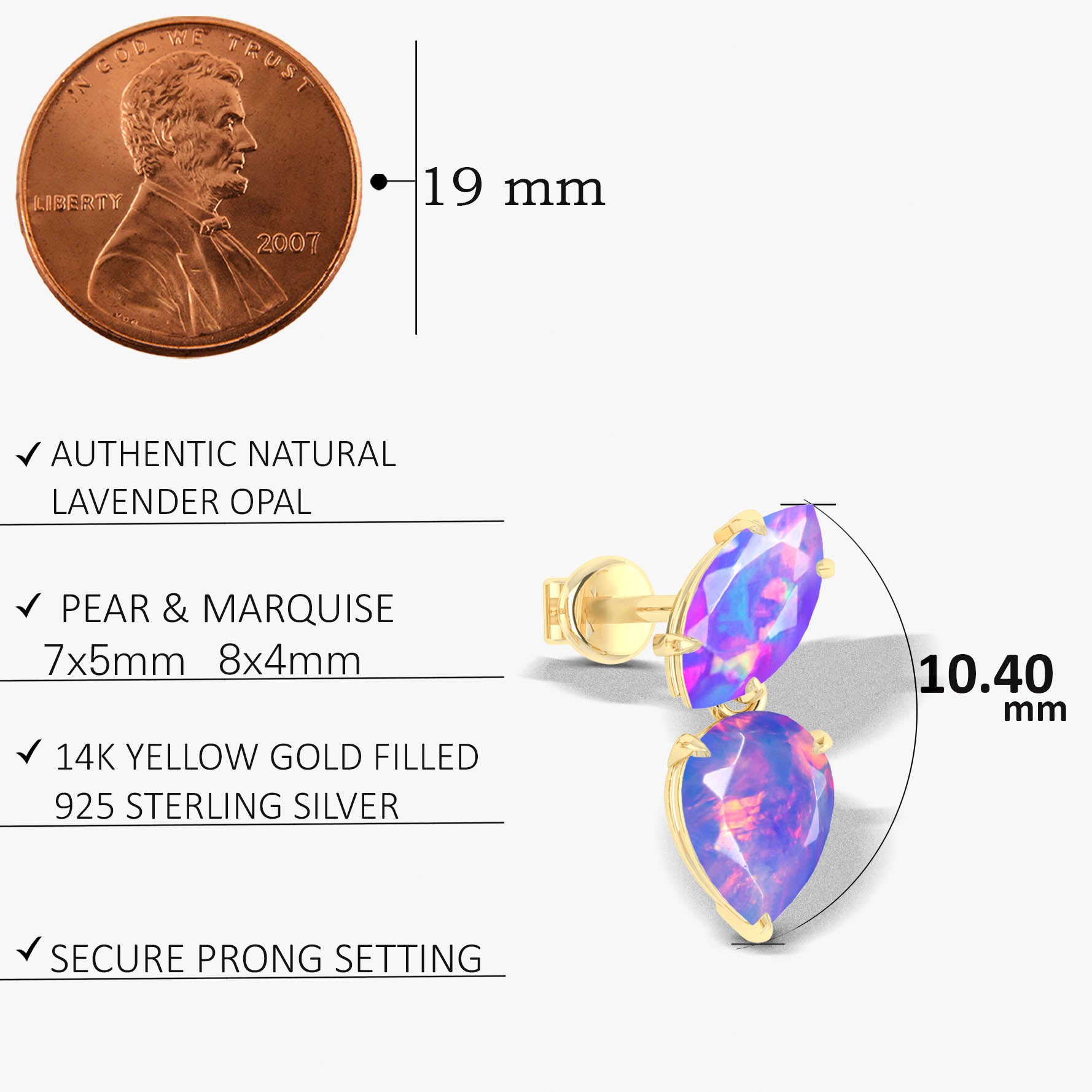 Lavender Opal Stud Earring