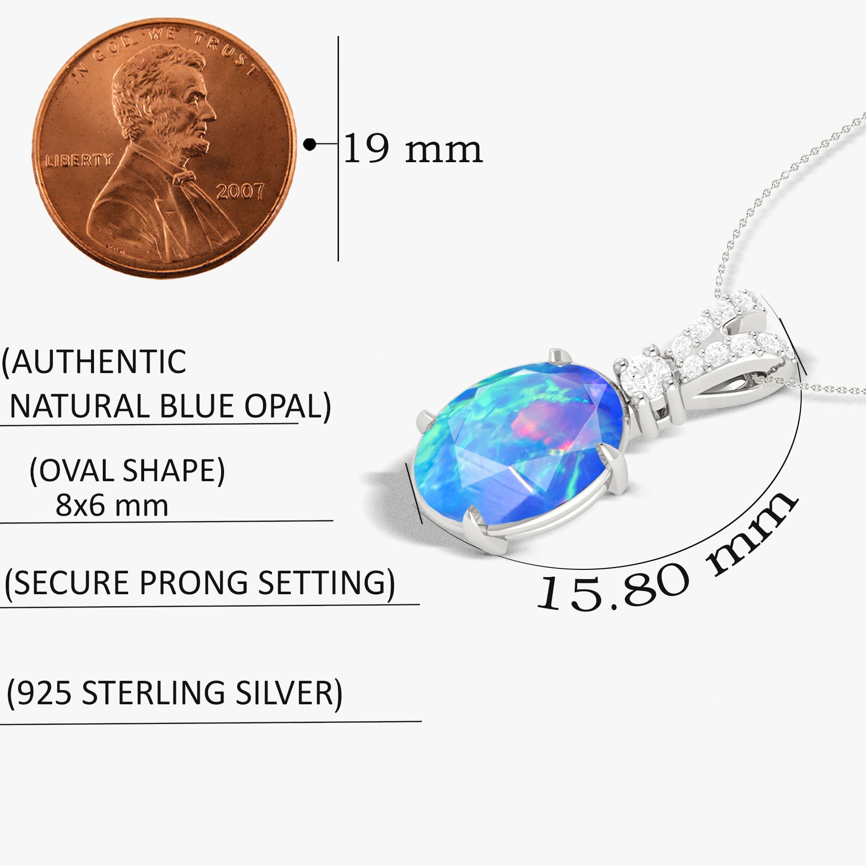 Fire Blue Opal Gemstone Pendant Necklace