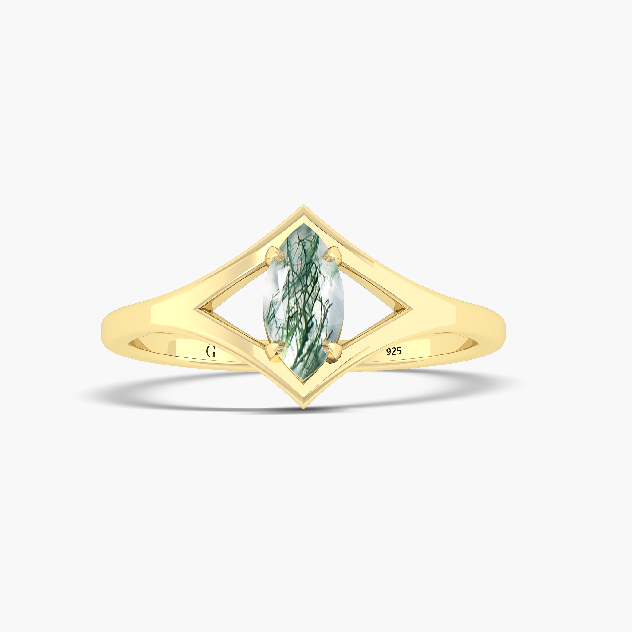 Dainty Marquise Shape Moss Agate Handcrafted ring