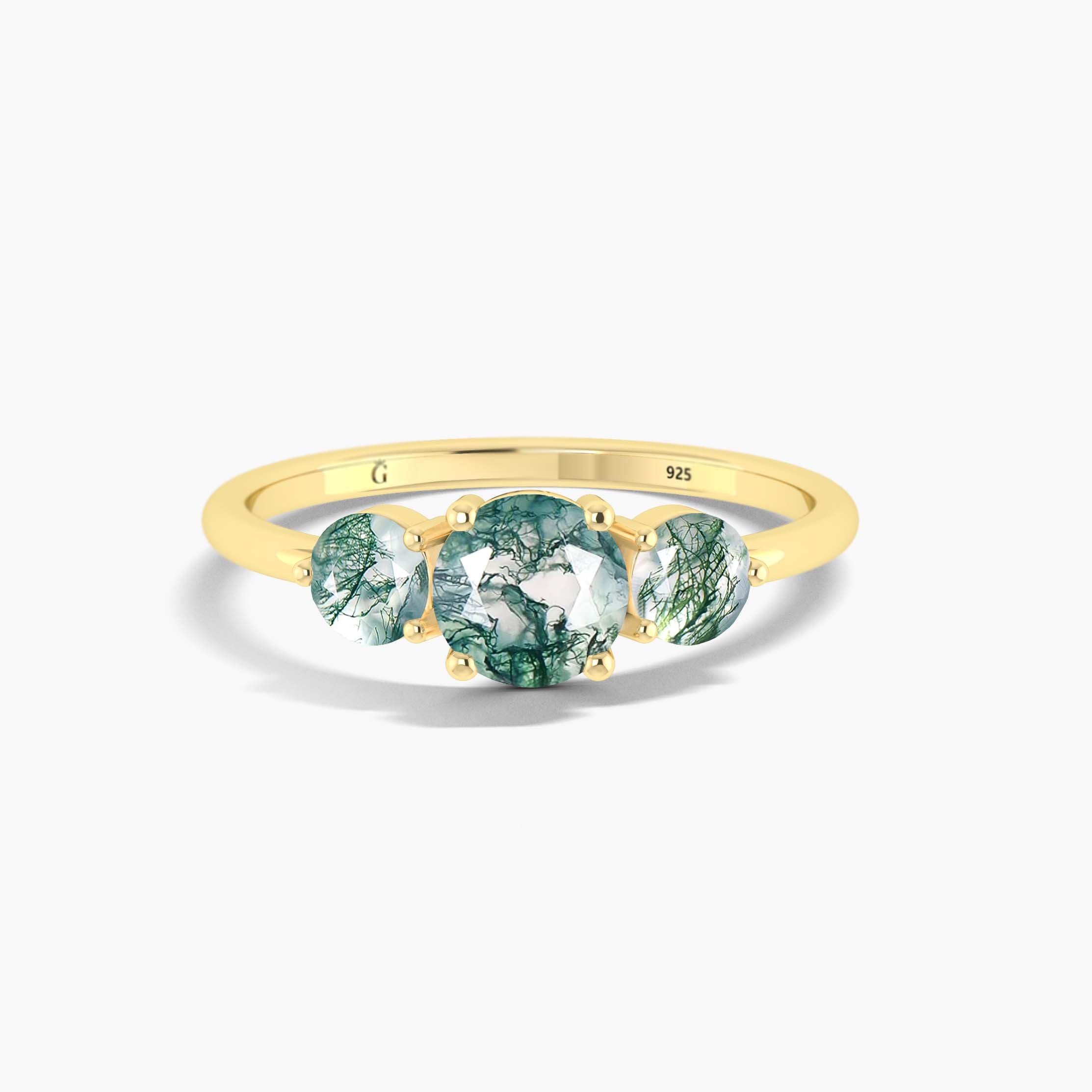 3 Round Moss Agate wedding ring for women