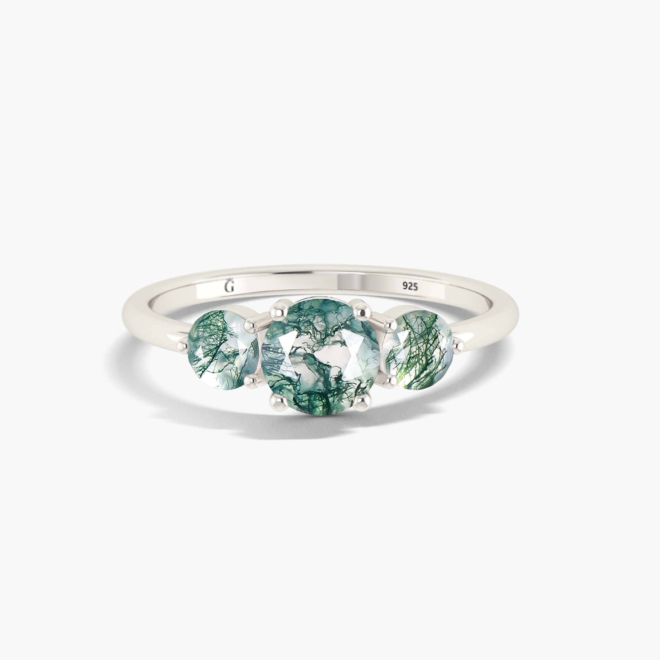 3 Round Moss Agate wedding ring for women