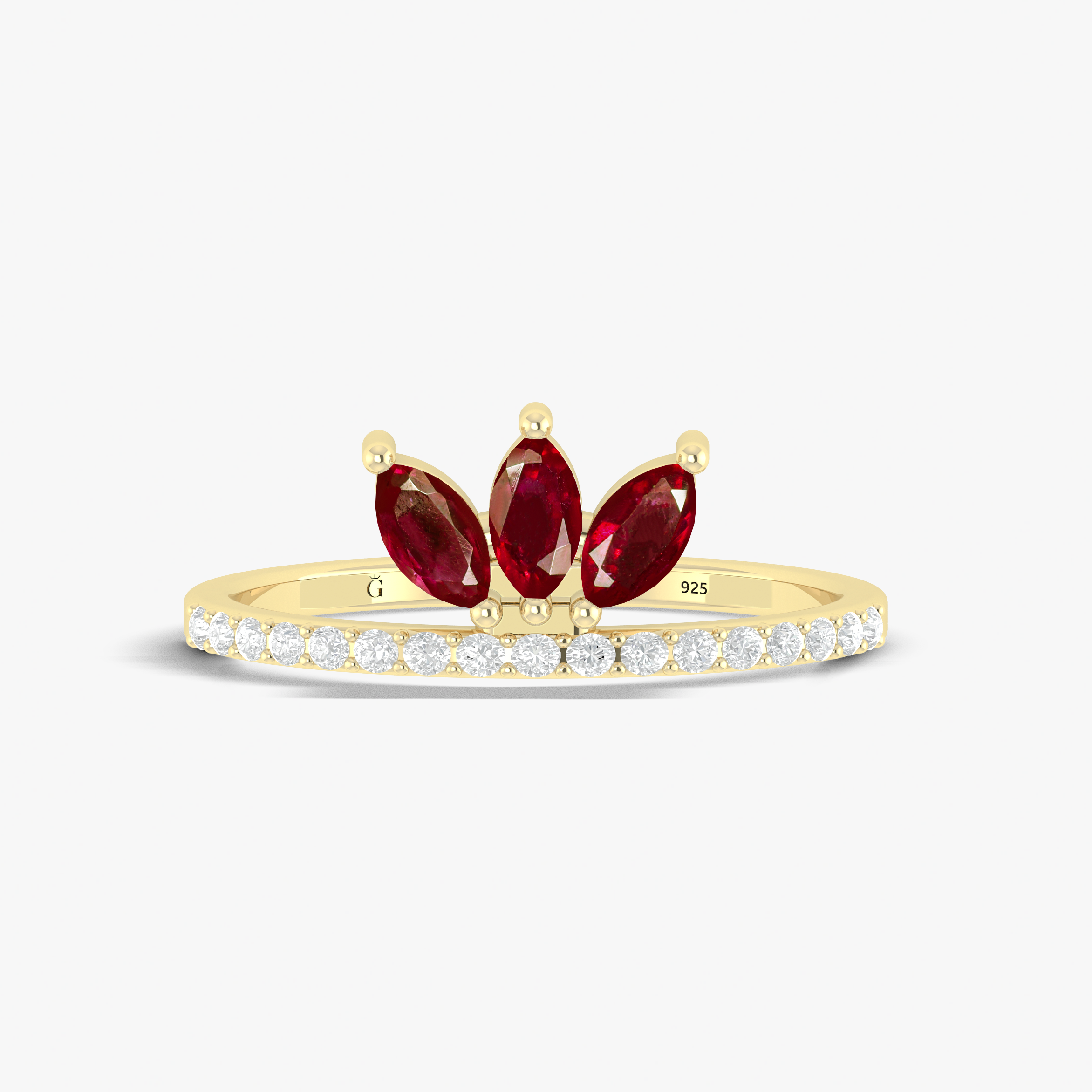 Gorgeous Red Rose Beautiful ruby 3 Marquise Gold or silver ring