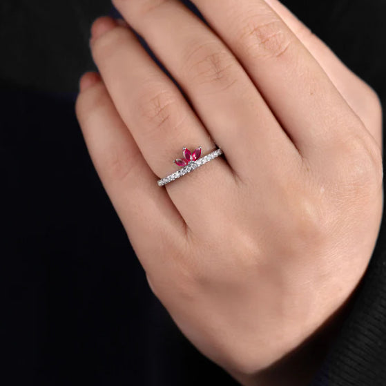 Gorgeous Red Rose Beautiful ruby 3 Marquise Gold or silver ring