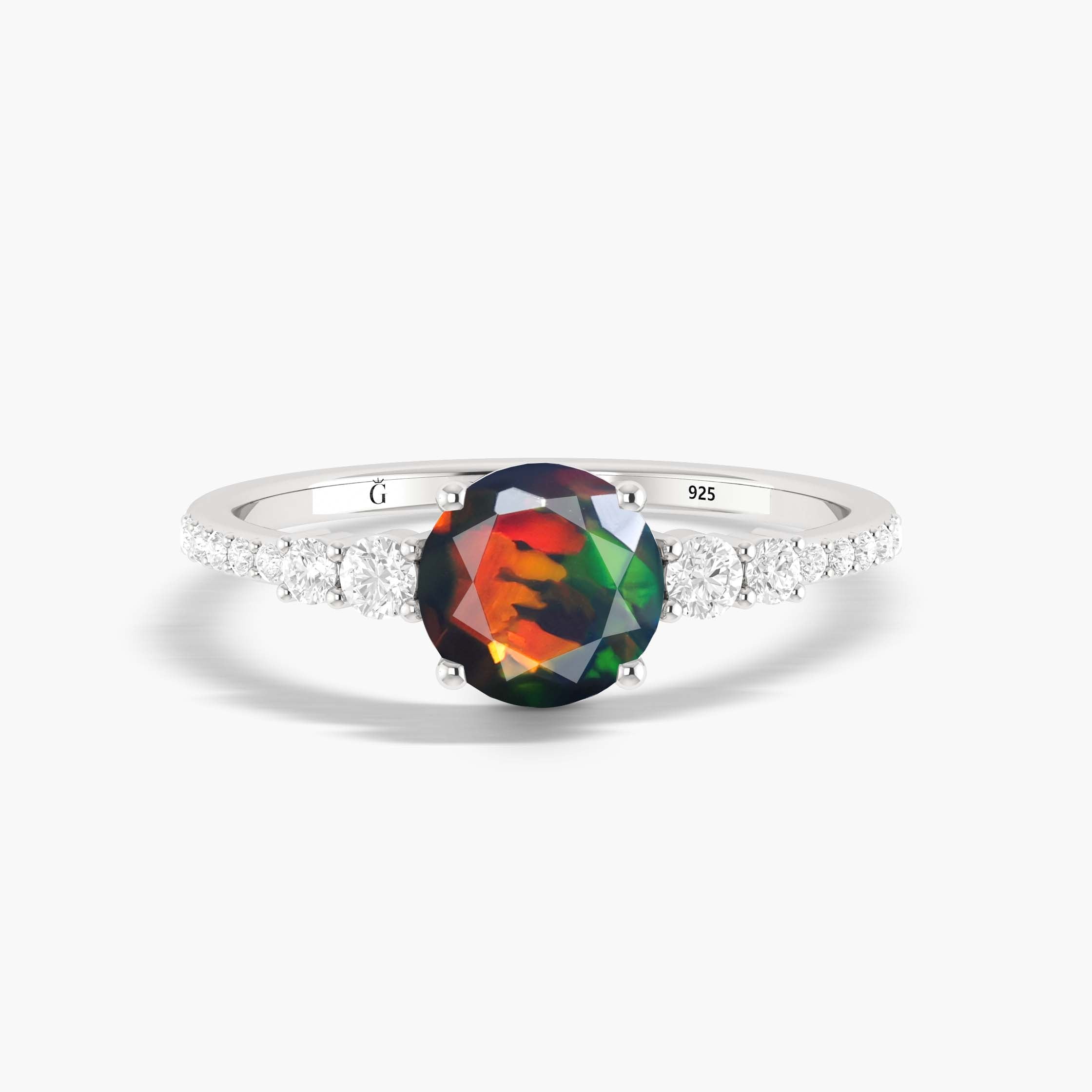 Dainty round Black fire Ethiopian opal wedding ring