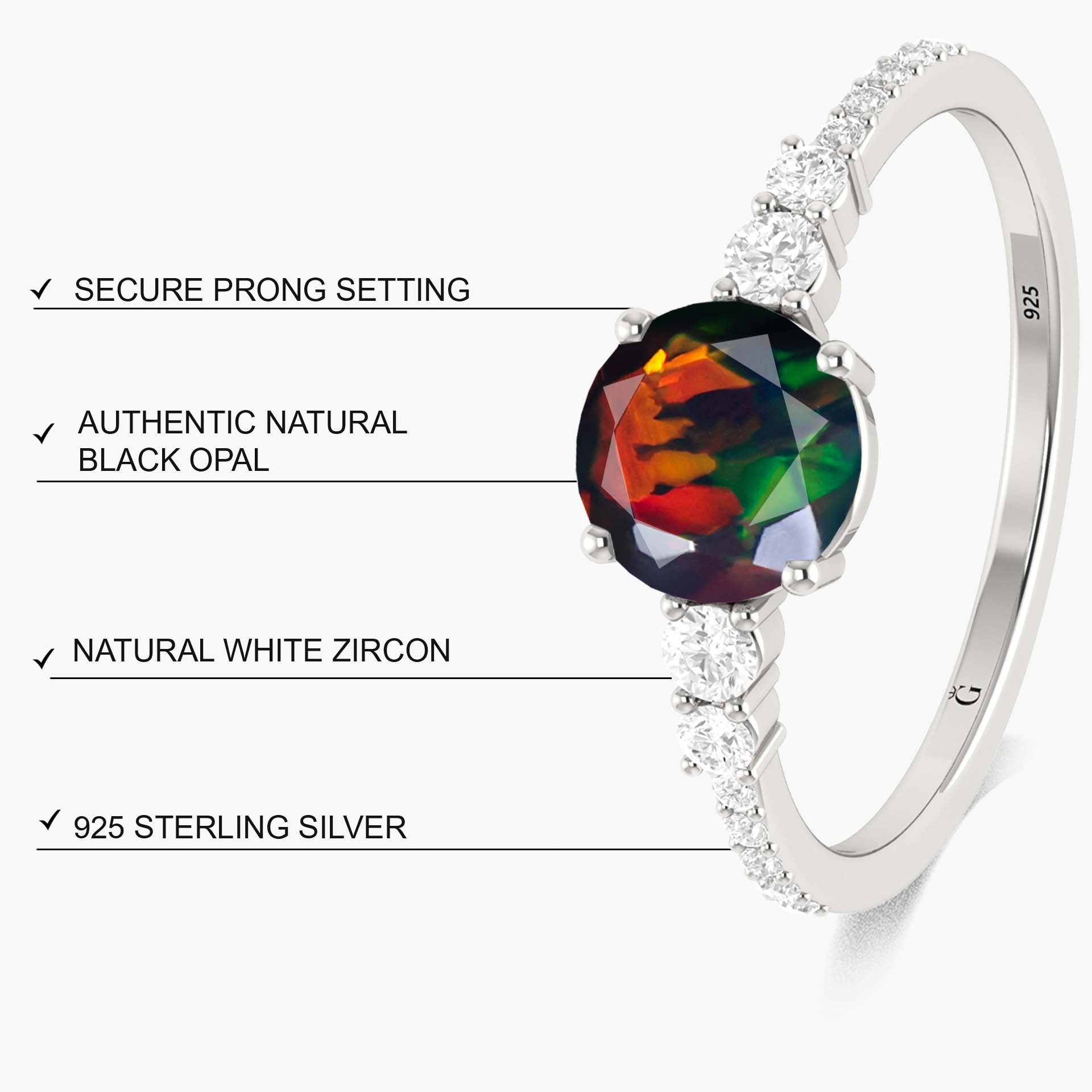 Dainty round Black fire Ethiopian opal wedding ring