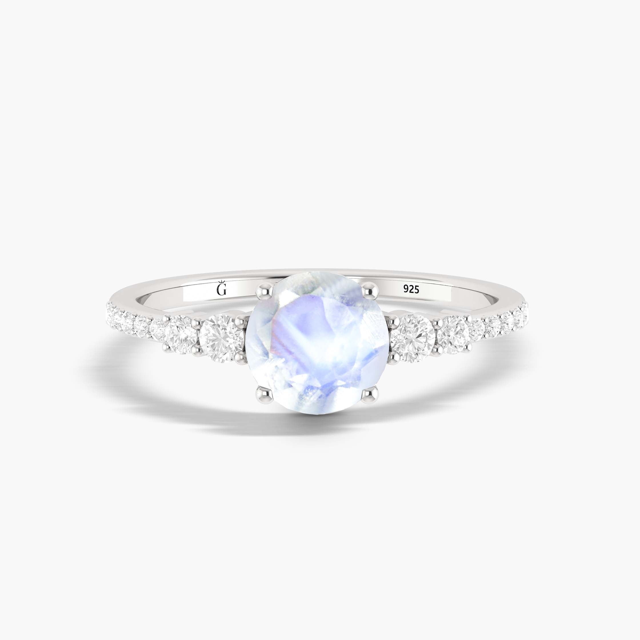 Round Moonstone with round Zircon Handcrafted ring